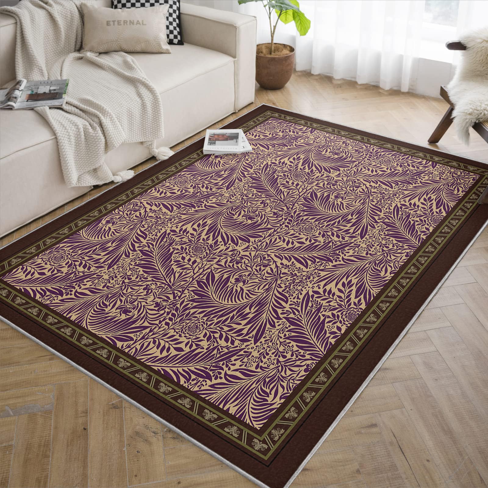 Foglia e Floreali Eleganti 100x150cm Tappeti per Area Botanica Voluta A Pelo Basso per il corridoio della cucina Arredamento tradizionale marrone con bordo