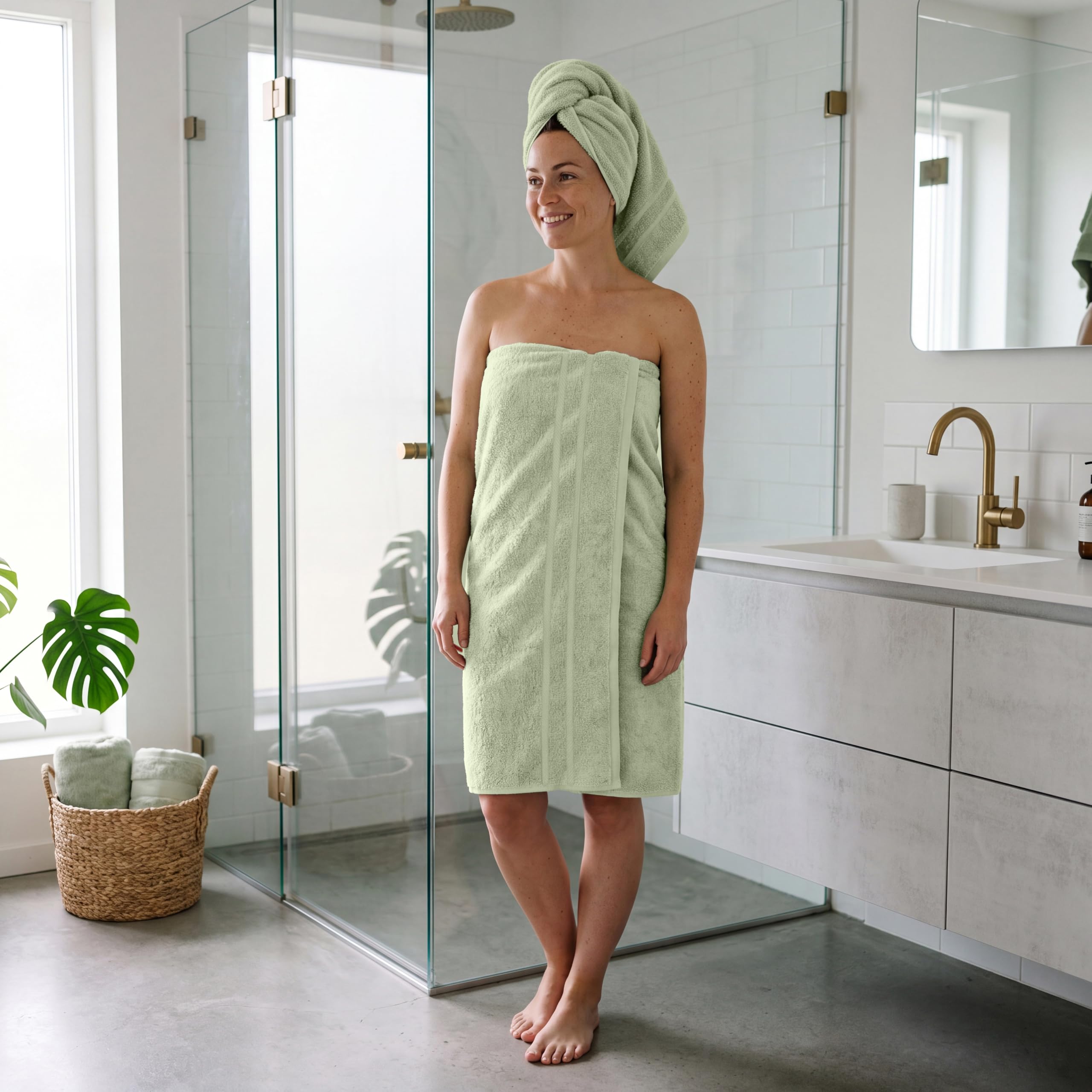 Premium Handtücher 6er Set - 2 Duschtücher 70x140 cm, 2 Handtücher 50x100 cm, 2 Gästetücher 30x50 cm - 100% Baumwolle, sehr weich, saugstark, Geschenk Set (Pastellgrün)