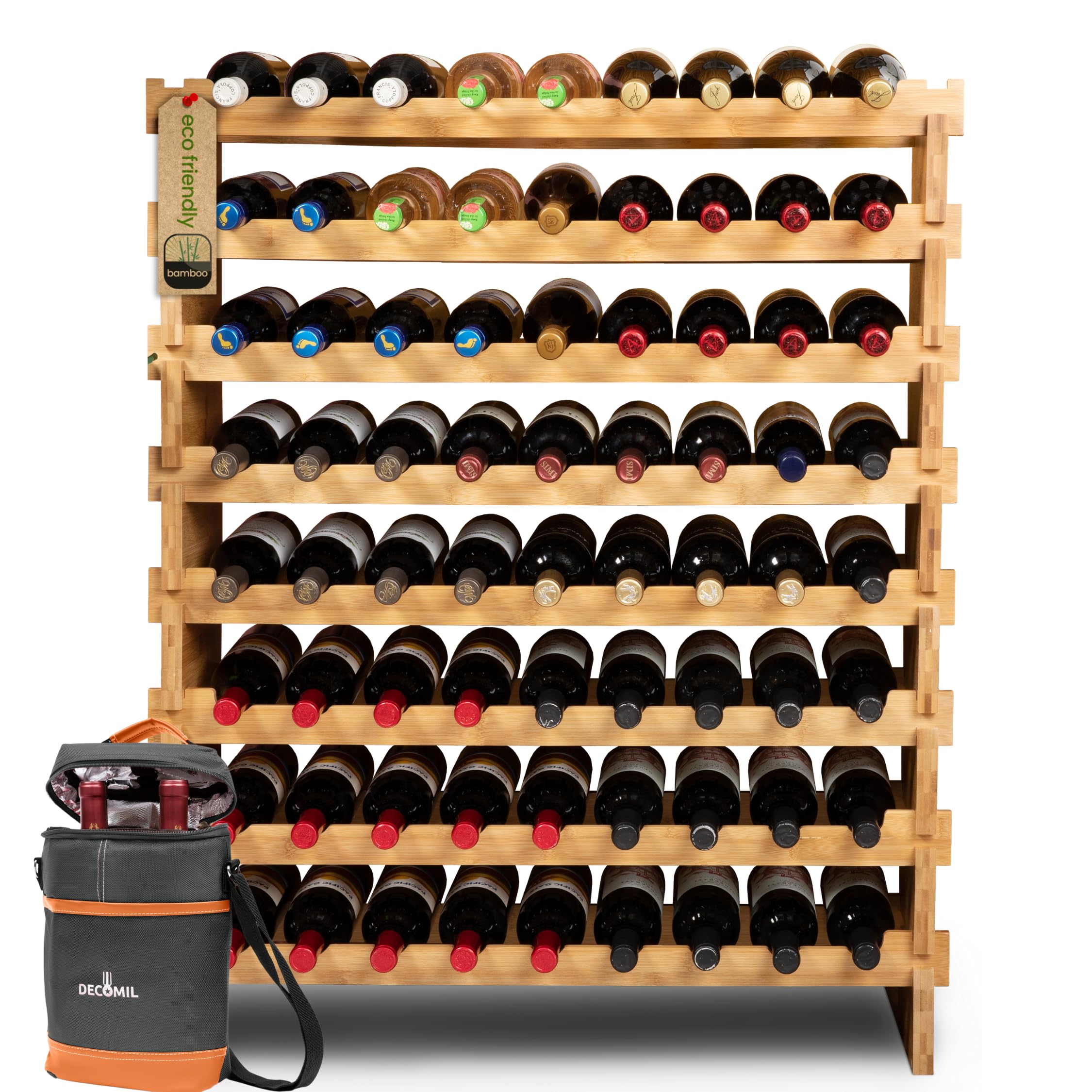 Stackable Modular Wine Storage 72 Bottle Bamboo Wine Rack - With Tilted ...