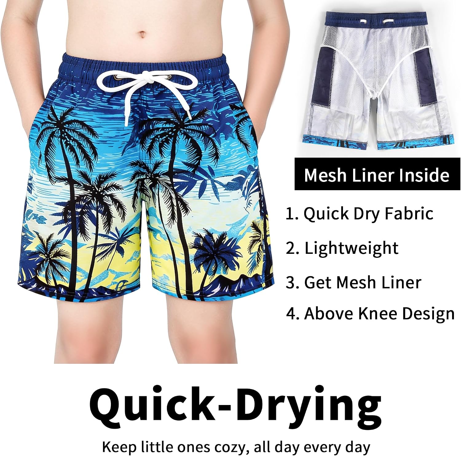 GENTABY 2 Pack Boys Swim Trunks Toddler Boys Swimming Shorts Quick Dry with Mesh Liner Beach Board Shorts 3-14 Years