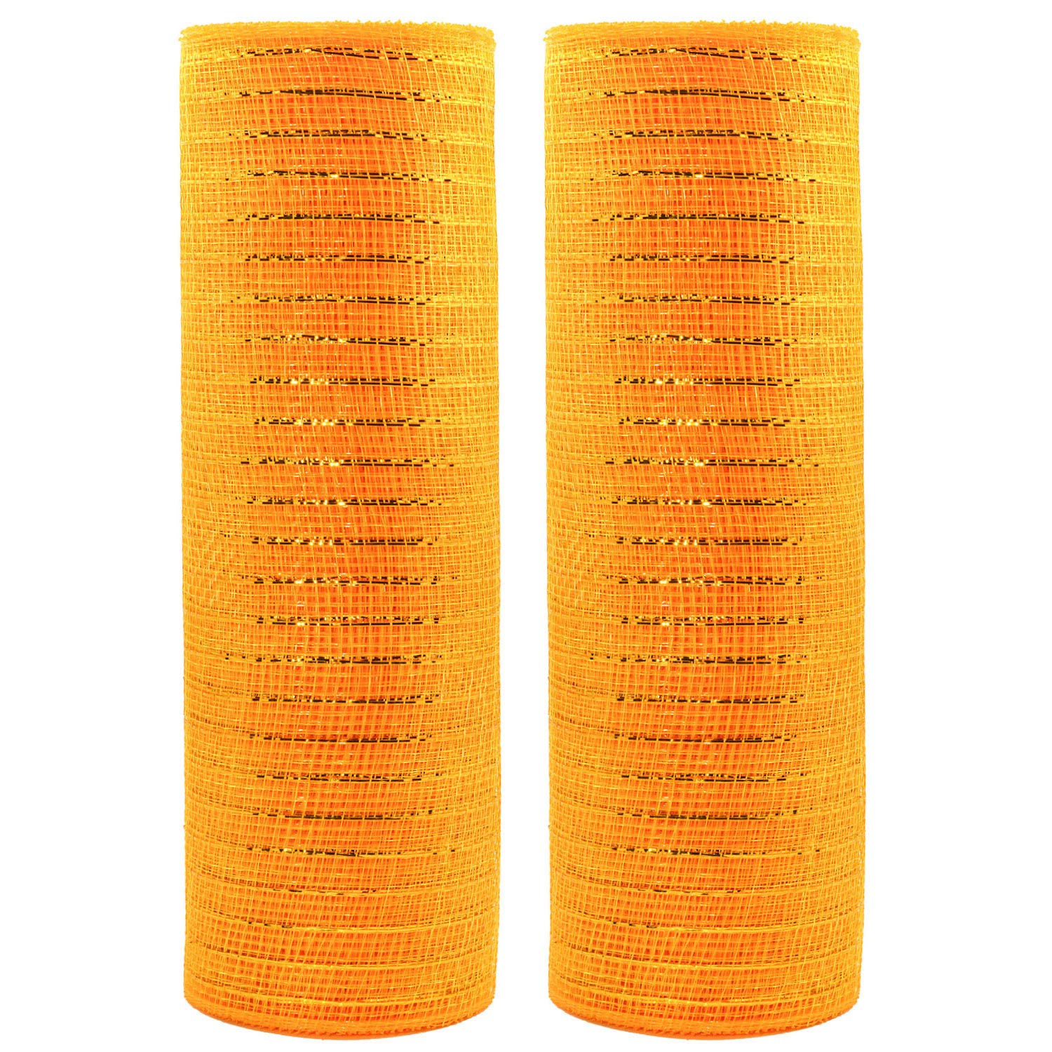 Poly Decorating Mesh Ribbon with Metallic Foil 10 inch x 30 feet Each Roll for Wreaths, Swags Bows Wrapping and Decorating Projects-2 Rolls(Gold+Gold)