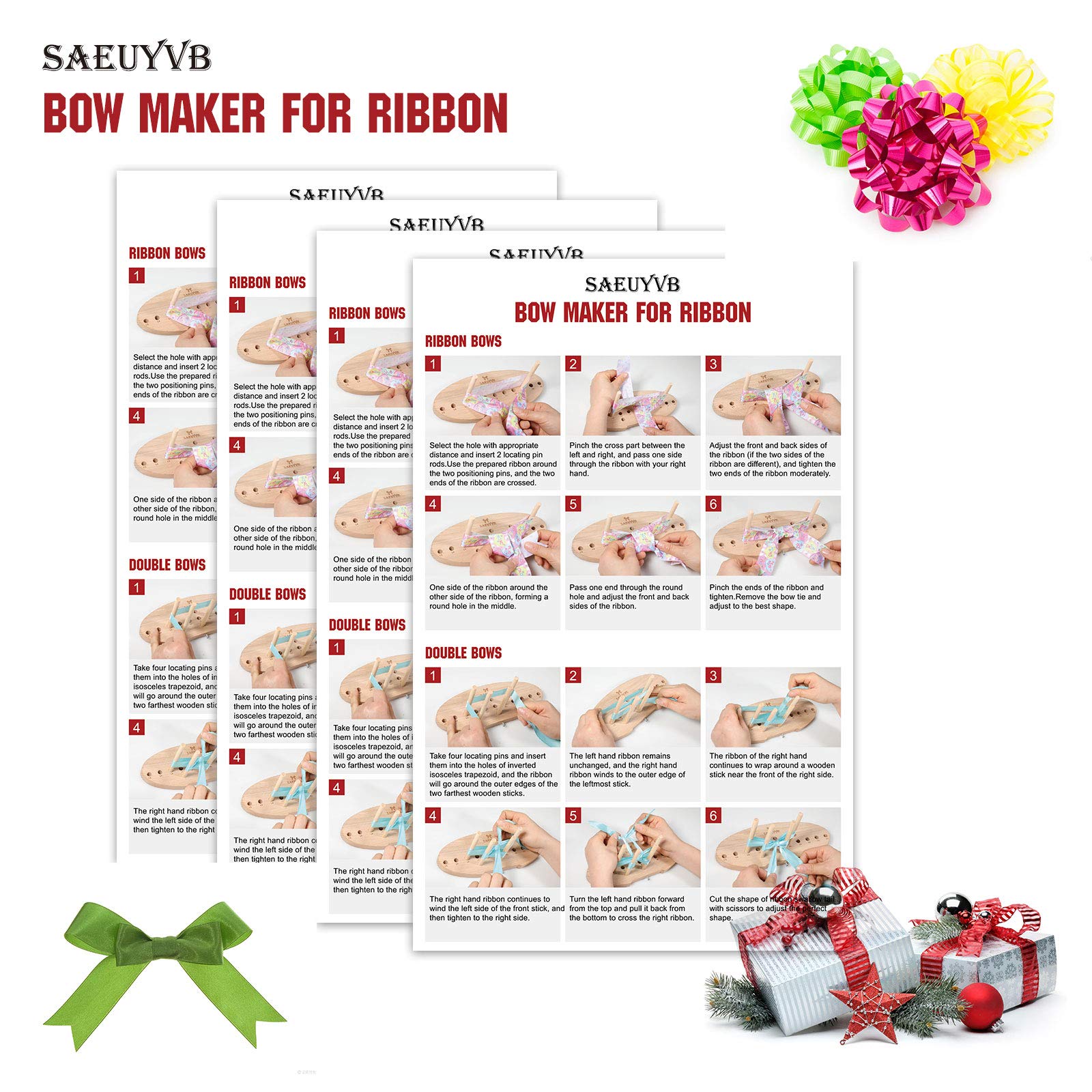 Extended Bow Maker For Ribbon Wreaths, Wooden Ribbon Bow Maker For Christmas Bows Halloween Decorations Corsages Holiday Wreaths