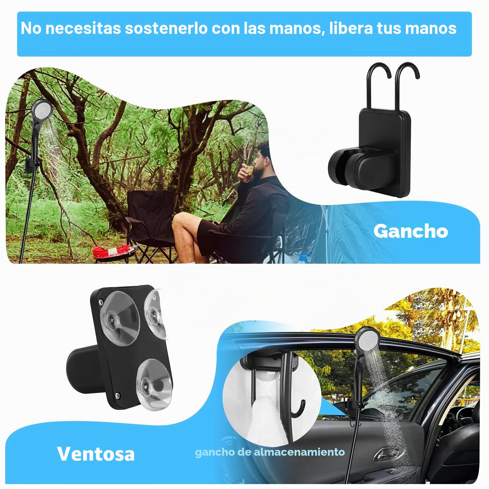 Ducha Portatil de Bomba, Ducha Portatil Camping con Pantalla Digital Inteligente, con Alcachofa, Batería de 6000mAh, para Baño al Aire Libre, Lavado de Coches, Mascotas, Jardín