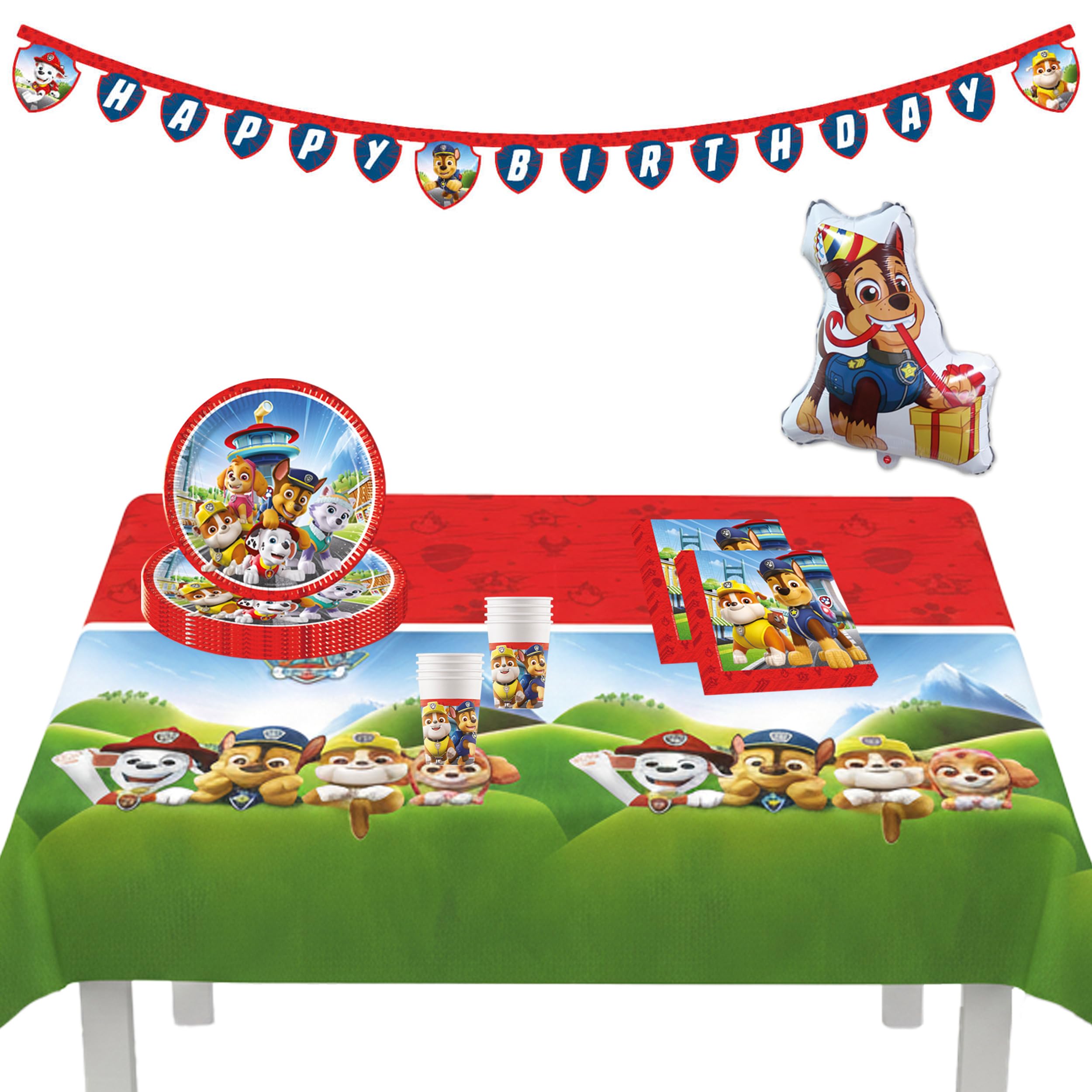 Procos - Paw Patrol Geburtstag Deko, 39-Teilig, für Kindergeburtstag mit Einweg Partygeschirr und Party Deko
