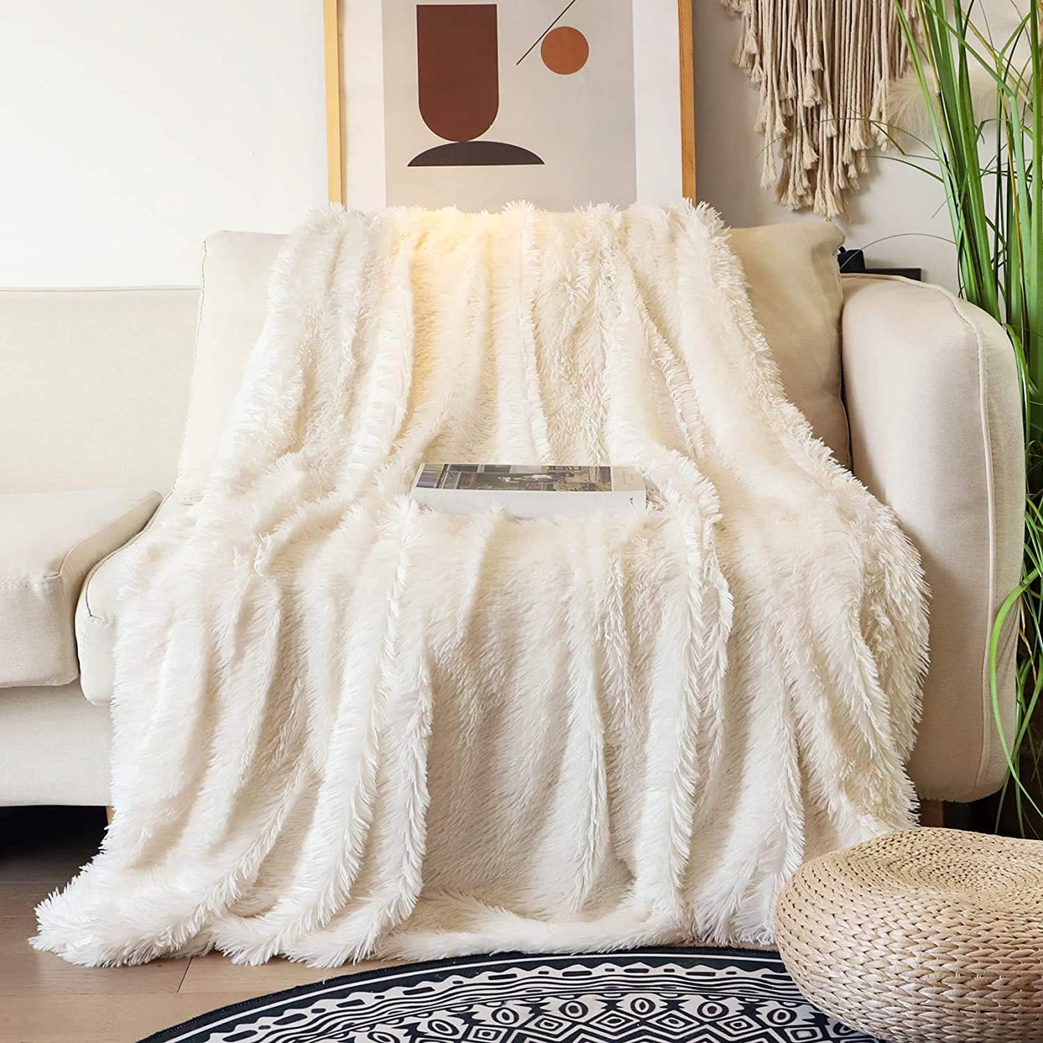 RuoCherg Blanket, Shaggy Blankets Throw Made of Soft & Warm, 160x200 cm Fluffy Extra Faux fur Fleece Blankets, PV Fleece Blanket Suitable for Bedspreads, Sofa Blankets