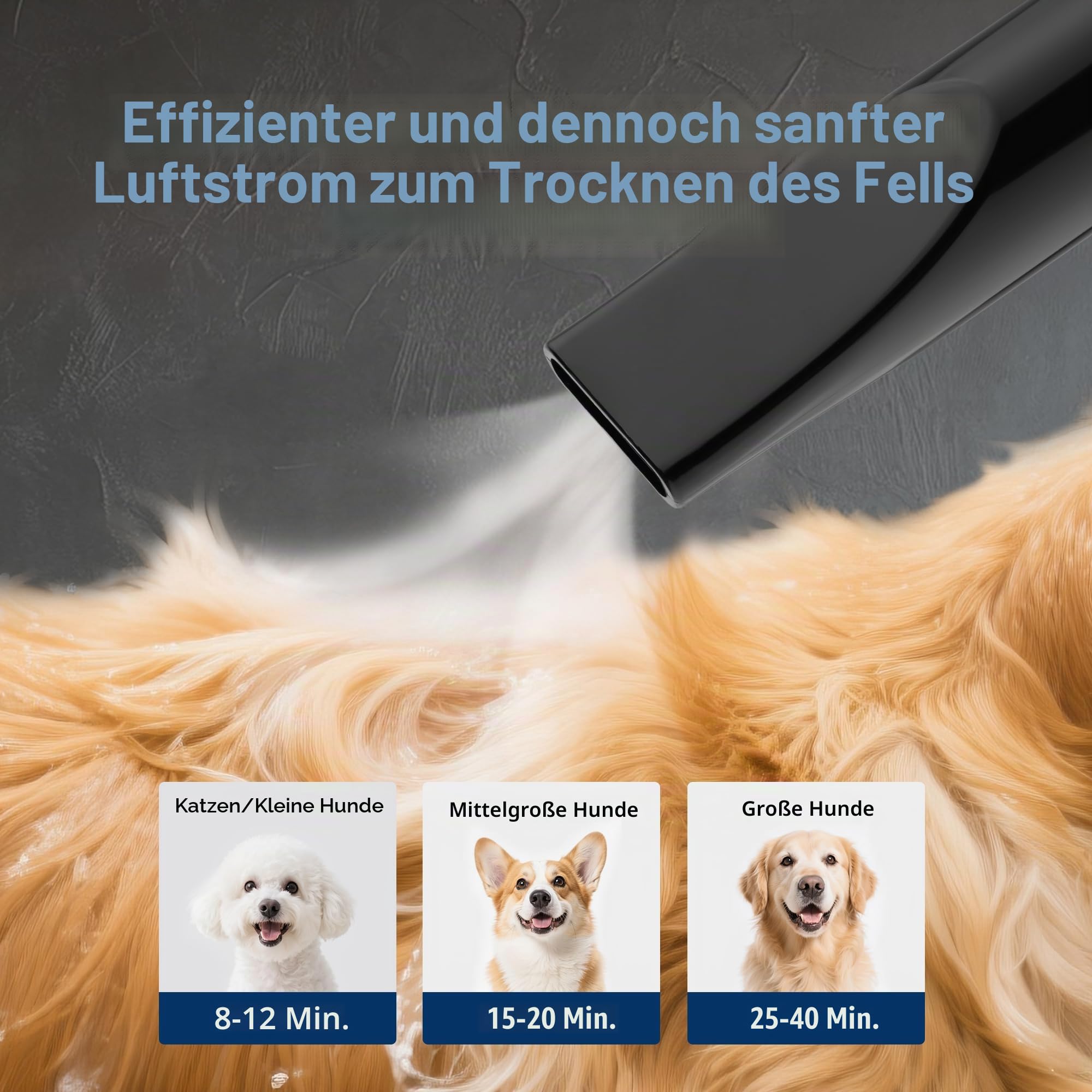 DEWINNER 3200W Hundetrockner| Professioneller 2-in-1 Haustier-Fön mit Staubsauger| Einstellbare Geschwindigkeit und Temperatur| 5 Verschiedenen Düsen| 1 Elastischem Schlauch und Pflegebürste| Rosa
