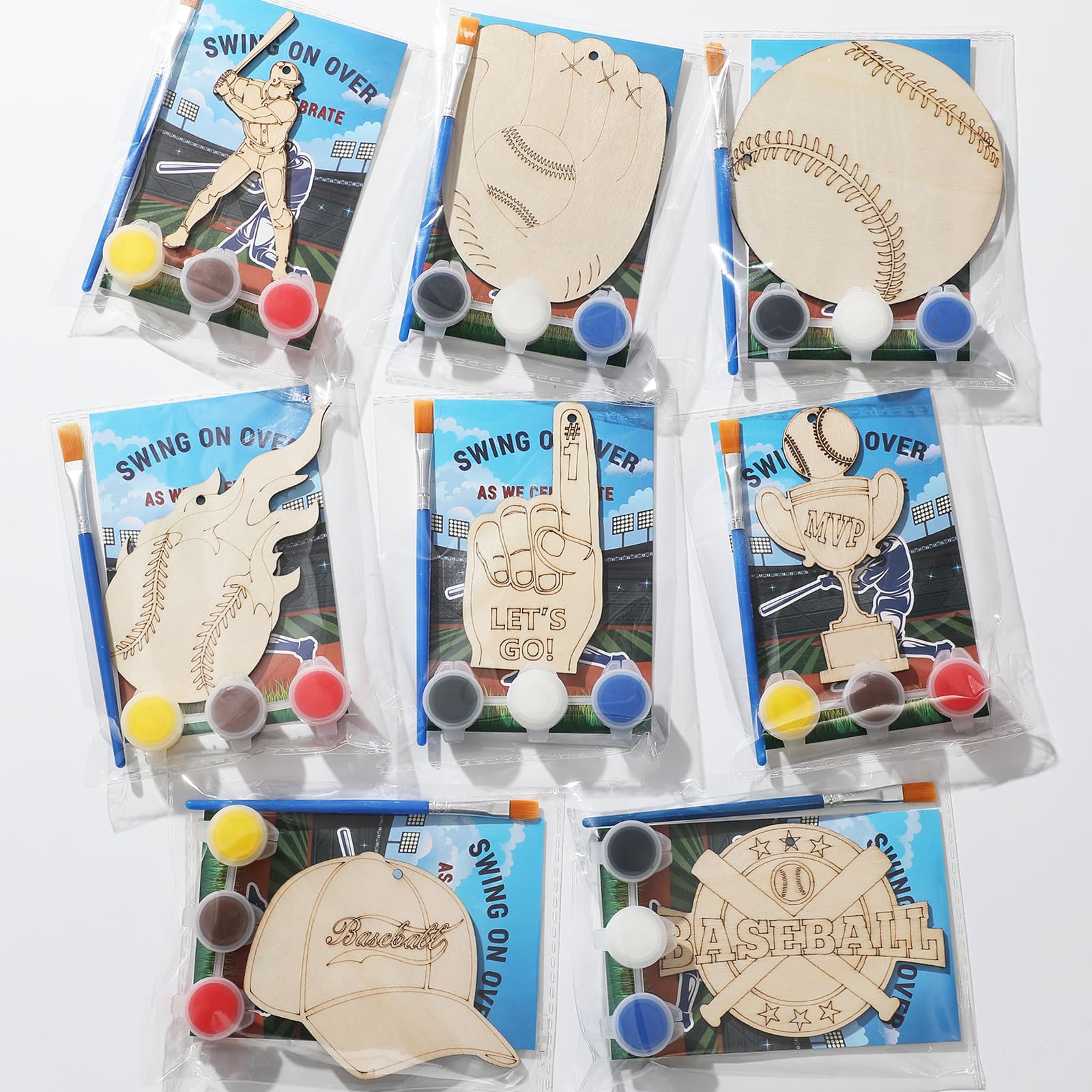 Photo 1 of Saypacck 24 Pcs Party Favors Wooden Painting Craft Kits Birthday Party Supplies with Organza Bag for Goodie Bags Fillers Adult Thank You Gifts(Baseball)