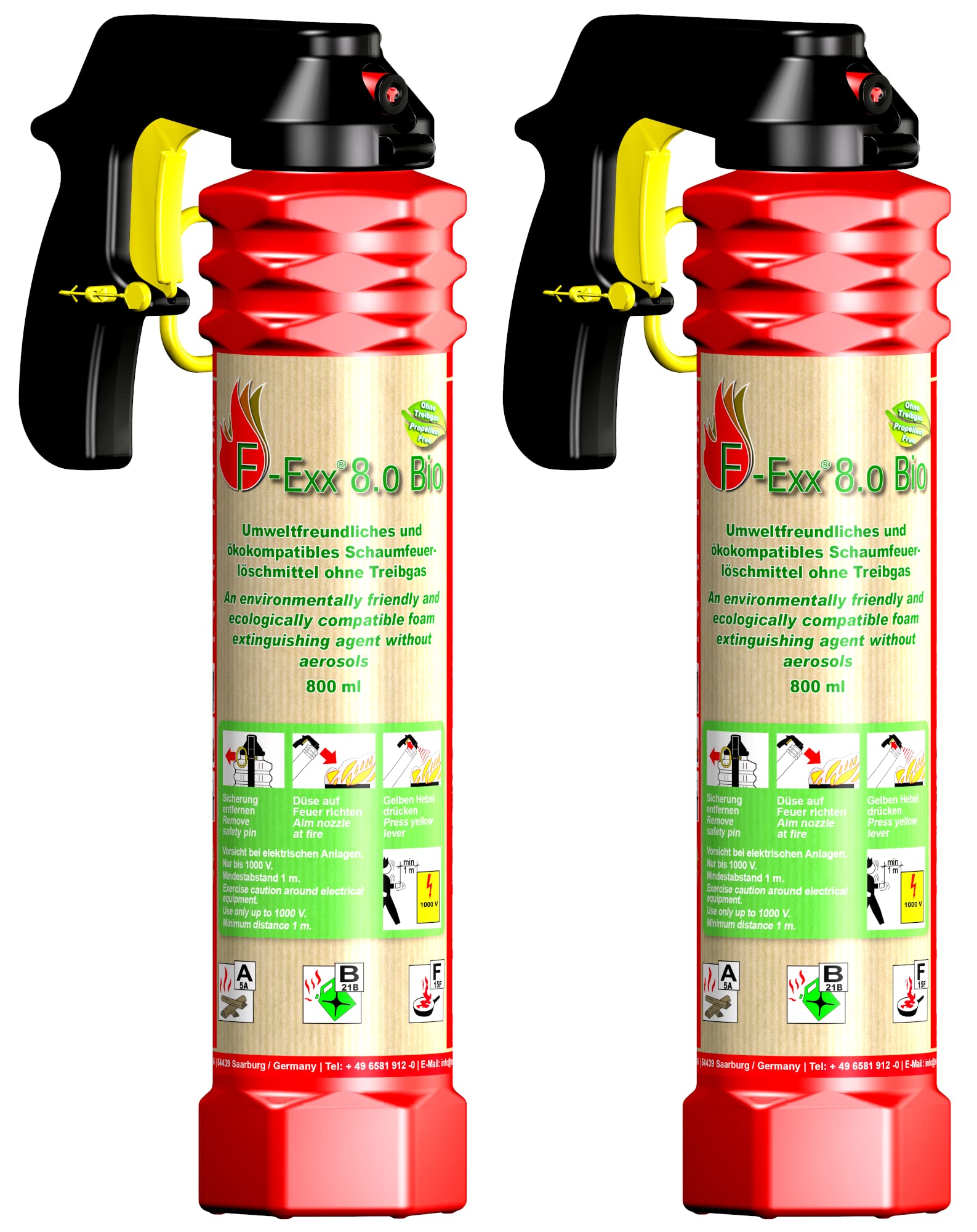 F-Exx 8.0 Bio - Der umweltfreundliche Allround-Feuerlöscher ohne Treibgas im 2er-Pack inkl. Wandhalterung (Made in Germany)
