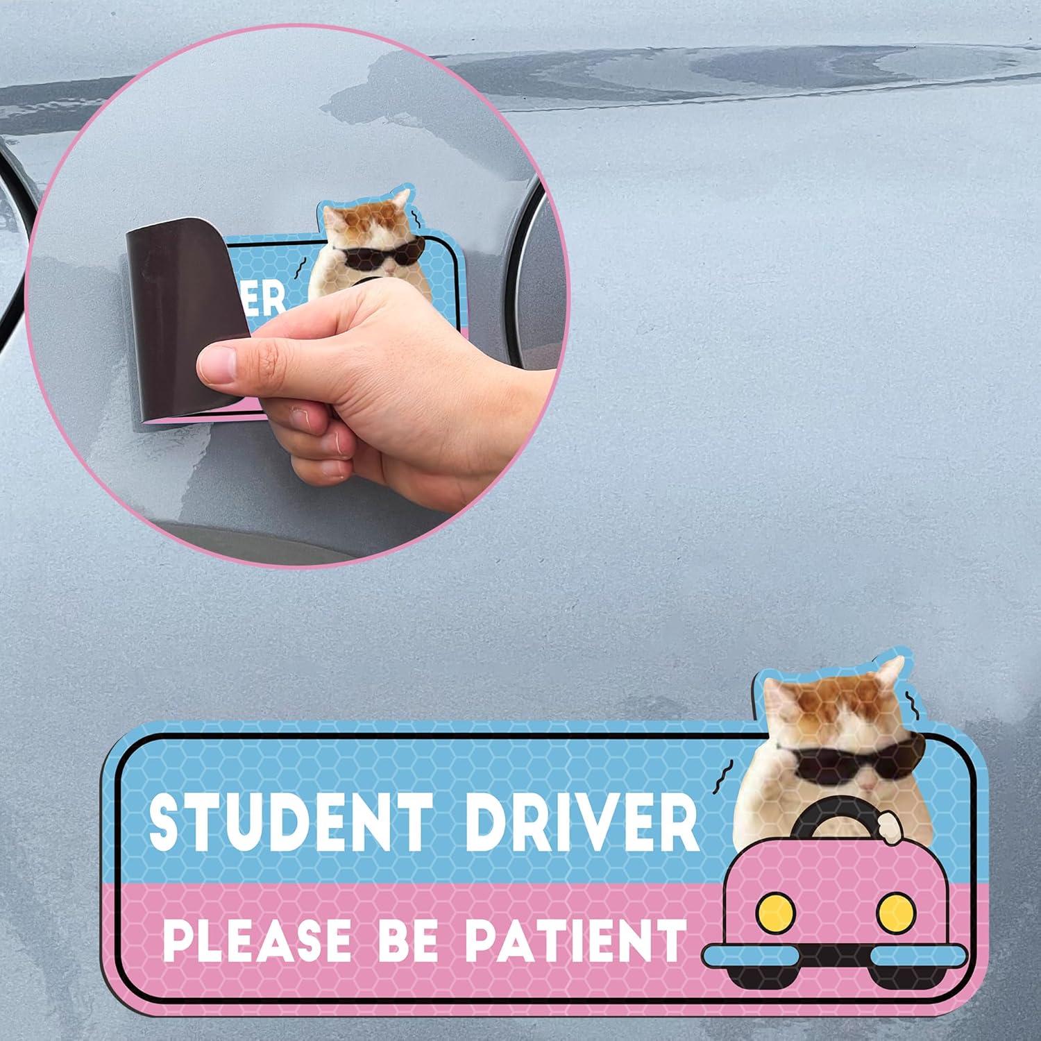 CNhoqc New Student Driver Magnet - 4pcs Cute Shivering Cat Please Be Patient Student Novice Driver Magnetic Reflective Bumper Sticker Safety Attention Signs Reusable Movable Car Magnet Safety Warning - Image 3