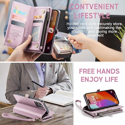 Miniatura 5 de ASAPDOS Funda compatible con iPhone 14 Pro Max, correa de piel sintética de gamuza retro y funda cruzada con cierre magnético, tarjetero y soporte