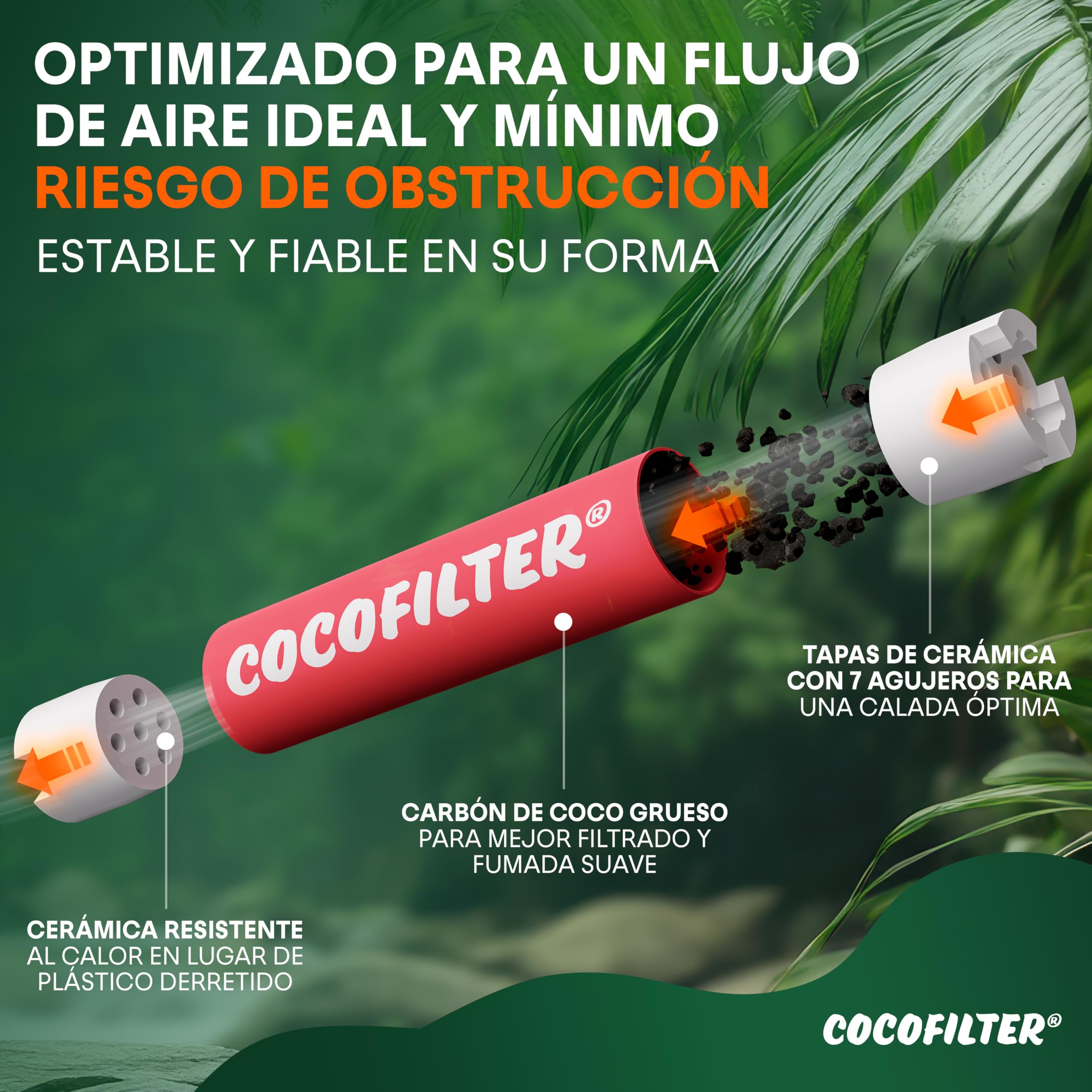 Filtros de carbón activado 6mm de cáscara de coco [550 uds.] | 500 + 50 puntas de filtro slim naturales con extremos de cerámica para cigarrillos liados a mano, 27mm, en bolsa resellable