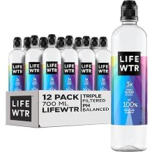 LIFEWTR Premium Purified Water, pH Balanced with Electrolytes, 100% recycled plastic bottles, 23.7 Fl Oz Flip Cap Bottles, 700 mL (Pack of 12)