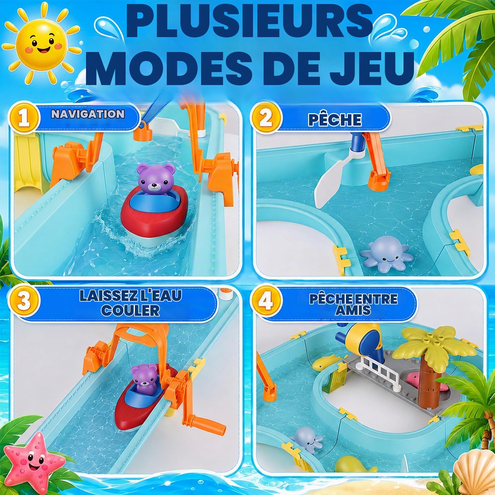 Circuit d’Eau Extérieur pour Enfants 58 Pièces – Jeu d’Eau Extérieur avec Écluses, Bateaux, Canne à Pêche Magnétique Et Figurines d’Animaux | Aquaplay Circuit d’Eau pour Jardin, Terrasse Et Plage
