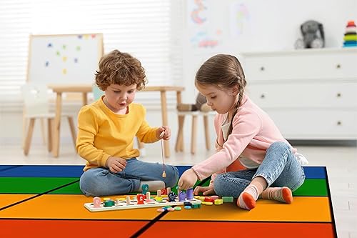 Miniatura 6 de Alfombra de aula primaria de 8 x 12 pies, alfombras grandes de arco iris, 24 asientos para clase