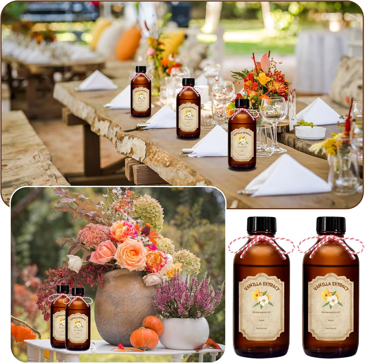 8 Pack 8-Ounce Amber Glass Bottle with Lid for Homemade Vanilla Extract and 12-Piece Vanilla Extract Stickers for Syrup Gifts,vanilla extract bottles (8OZ-8PC)