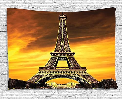 Ambesonne Tapiz de la Torre Eiffel, monumento a la ciudad del amor de París en dramático amanecer imagen de un monumento francés, colgante de pared