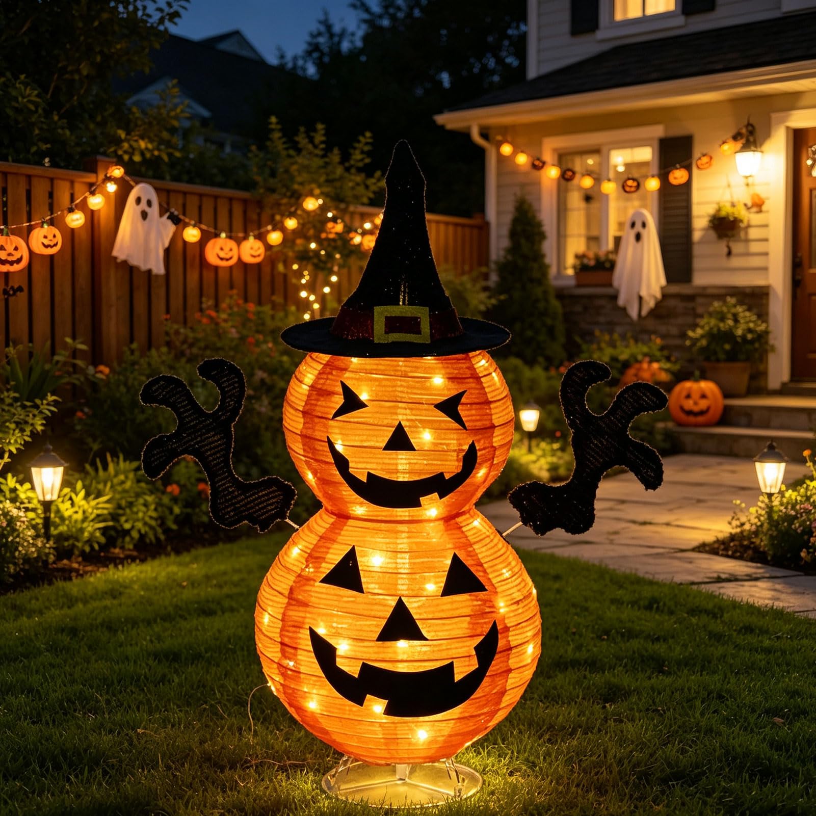 Halloween Deko Kürbis LED für Inner Outdoor, Faltbar Kürbislaterne (A)