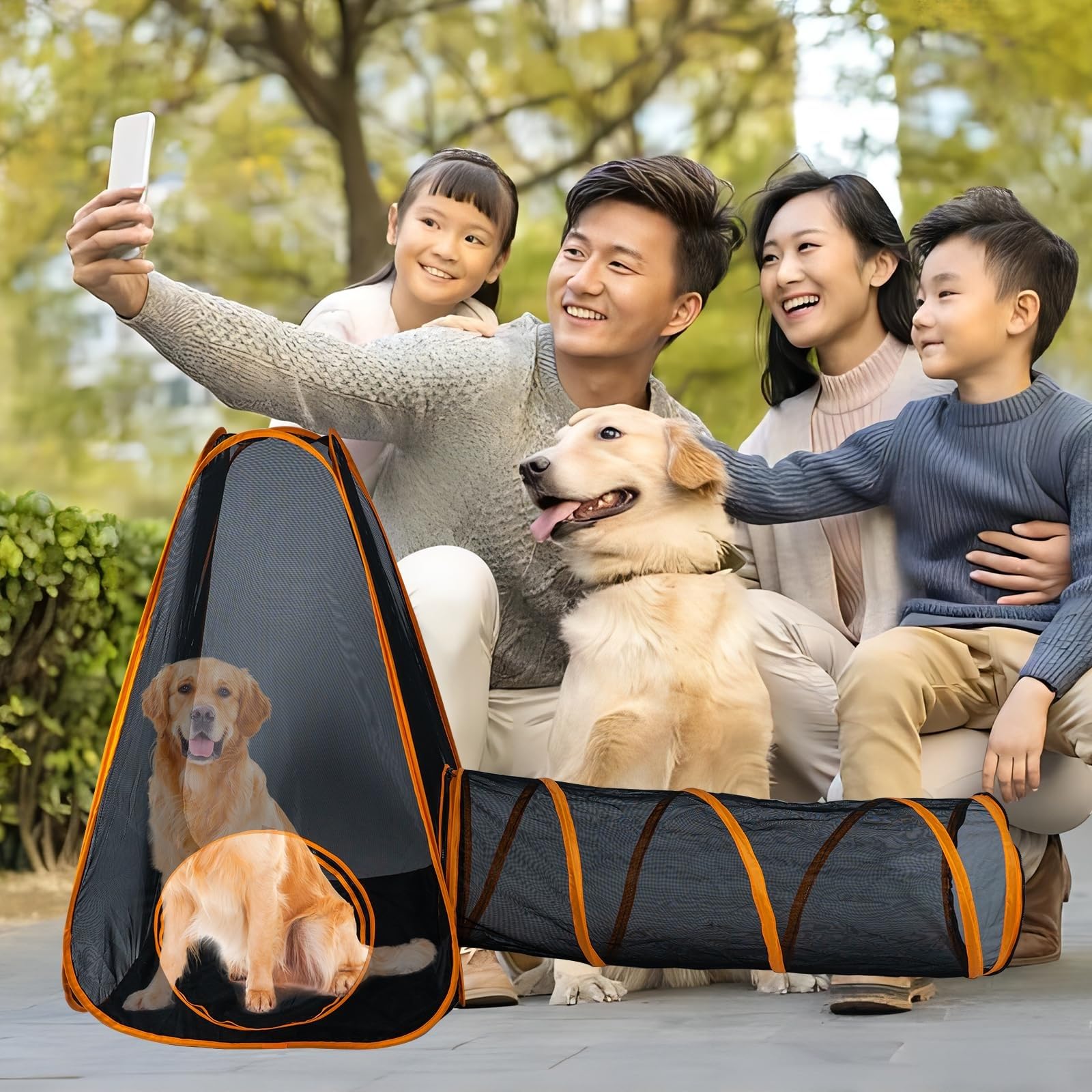 Box pieghevole per animali domestici, con tunnel, rete portatile per gatti, cani e piccoli animali