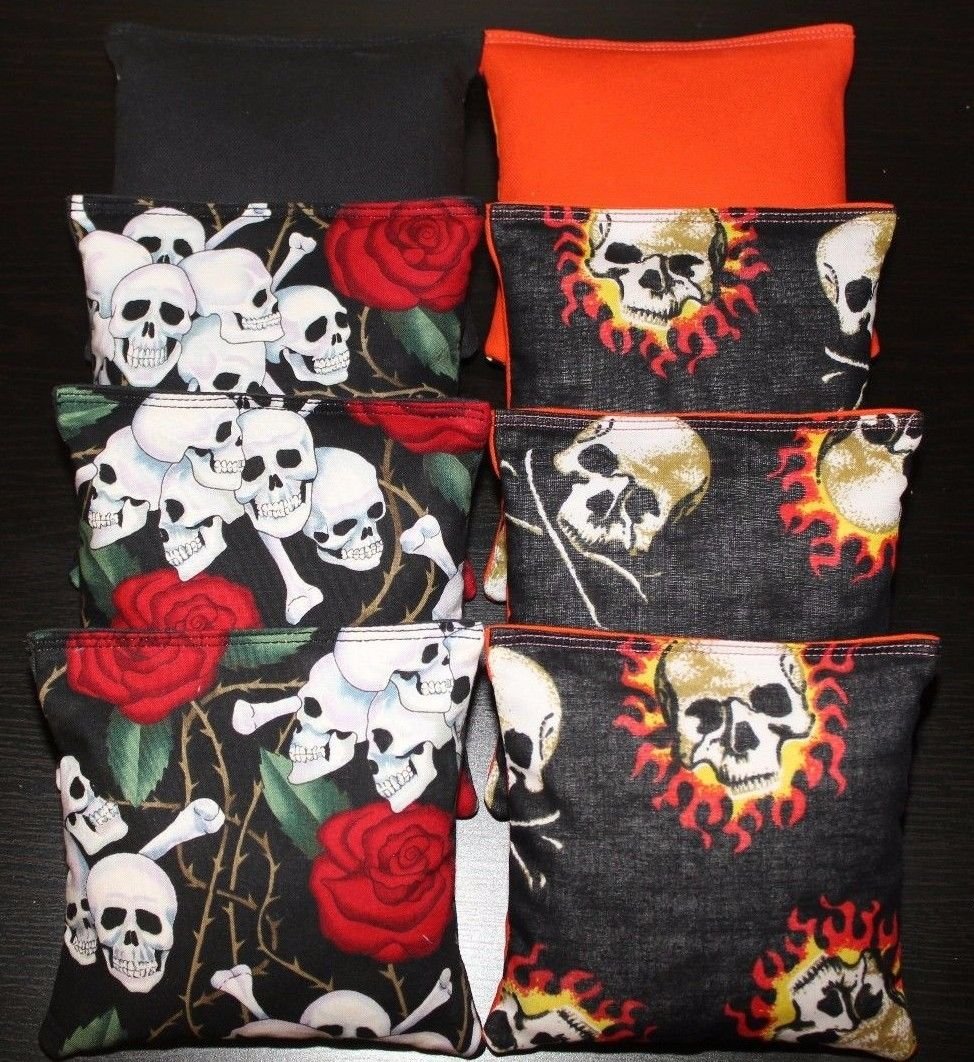 BackYardGamesUSA Skull Cornhole Bean Bags 8 ACA Regulation Party Bags Skeleton Party