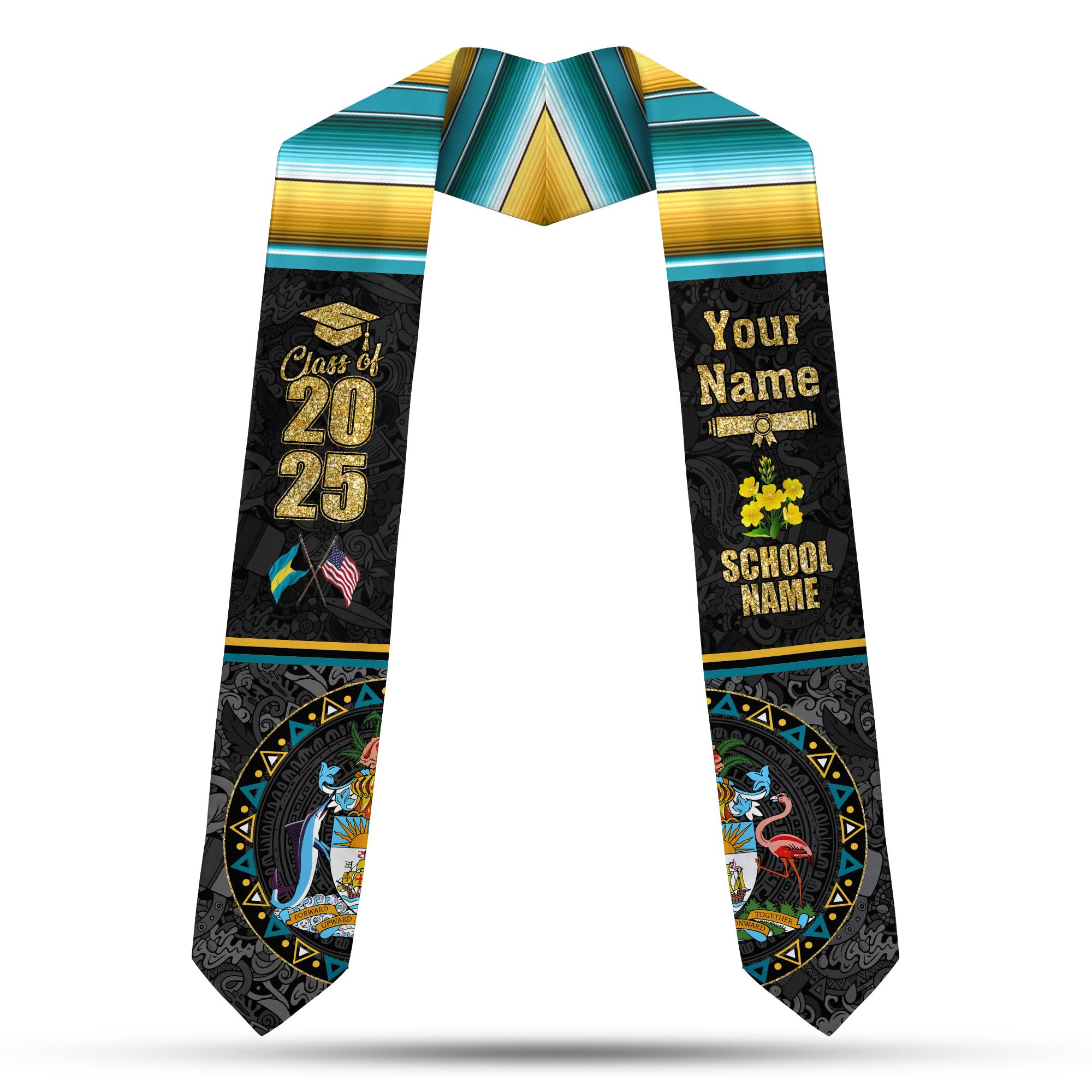 MonkeyVan Bahamians Graduation Sash Custom Bahamians American Flag Graduation Sash 2025 Bahamas Graduation Stole Bh13