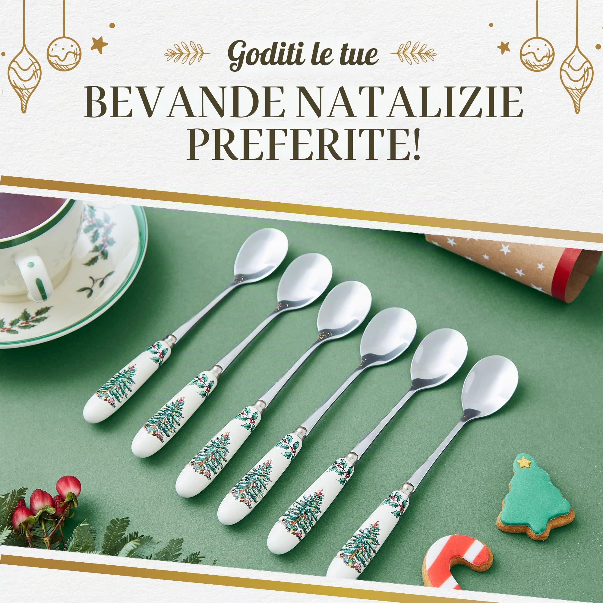 Portmeirion Spode - Cucchiaini da tè con Albero di Natale, Set da 6 (Multicolore)