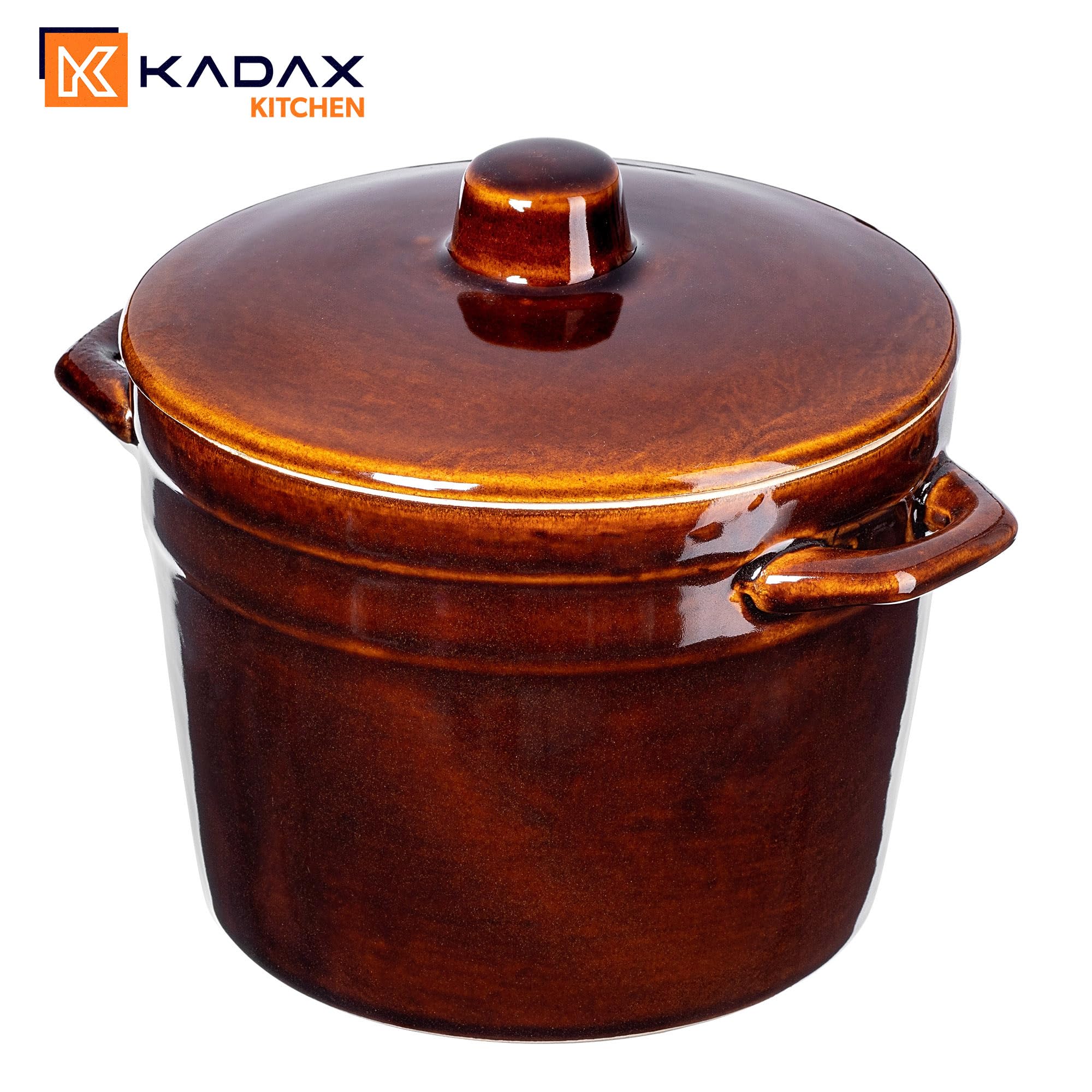 KADAX Steengoed pan, dichte keramische pot met deksel, vaatwasmachinebestendig, handgemaakte fermentatiepot van keramiek, inlegpan voor komkommers en zuurkool (bruin, 5 l KADAX Steengoed pan, dichte keramische pot met deksel, vaatwasmachinebestendig, handgemaakte fermentatiepot van keramiek, inlegpan voor komkommers en zuurkool (bruin, 5 l
