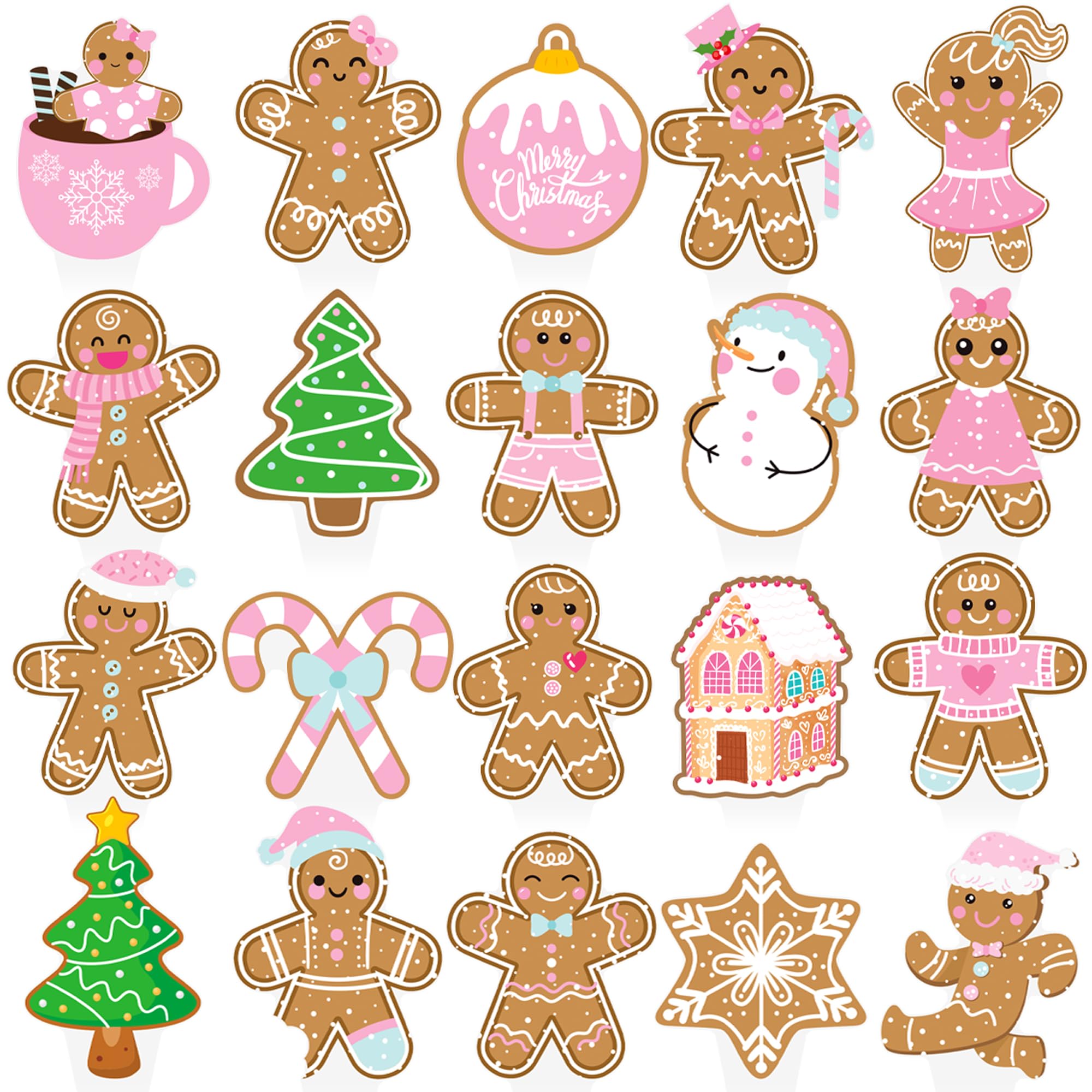 Gingerbread Man Cupcake Toppers & Cake Decorations - Christmas, Xmas, Baby Shower & Birthday Party Supplies