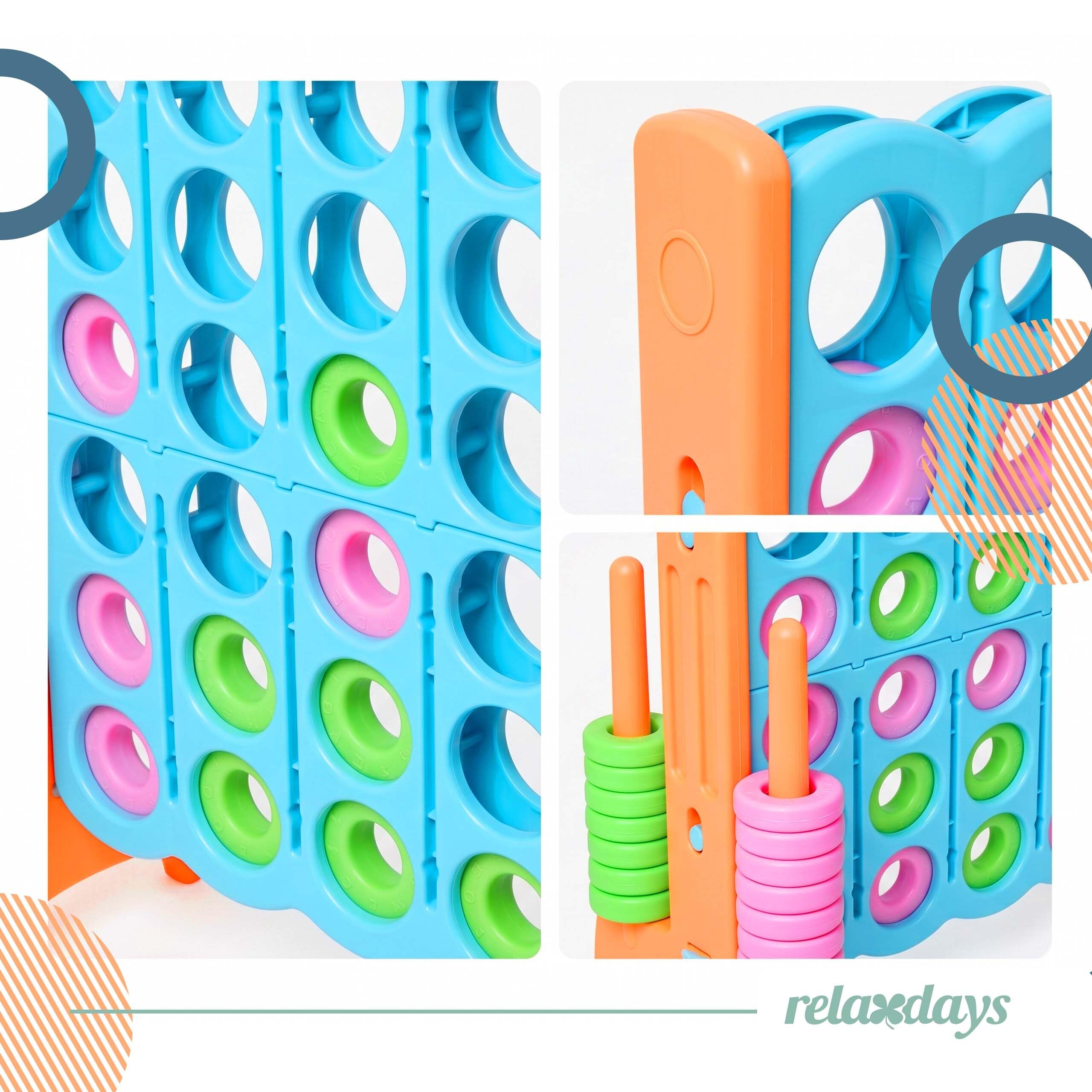 Relaxdays Vier Gewinnt XXL, Outdoor, Kinder & Erwachsene, hellblau/orange | HBT 110x120x55cm, Vier in einer Reihe, Tasche
