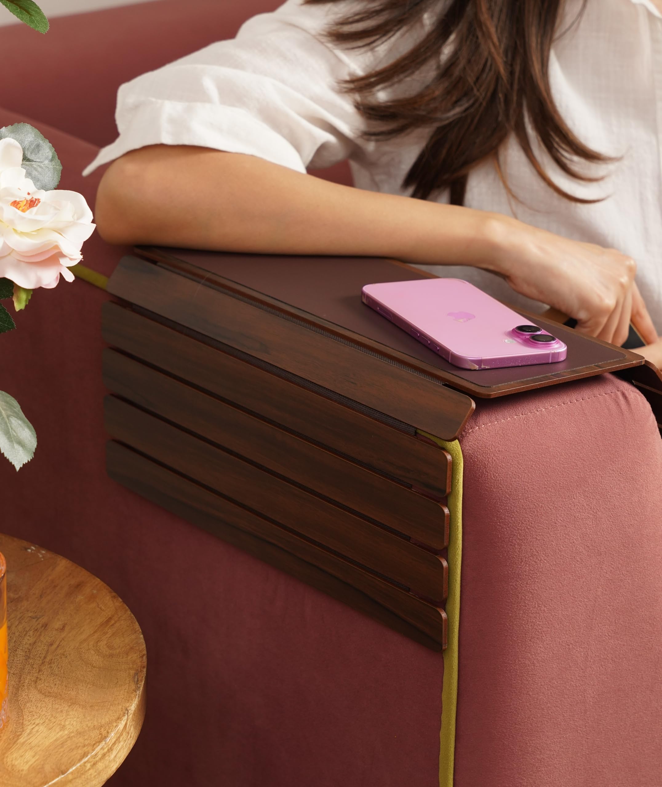 HOME 360 Flexible Roll-Up Sofa Armrest Tray | Non-Slip Couch Arm Protector & Side Table Organizer | Heat-Resistant Furniture Guard & Armrest Wrap | Modern Décor & Living Room Accessory (Dark Brwon)-image-25