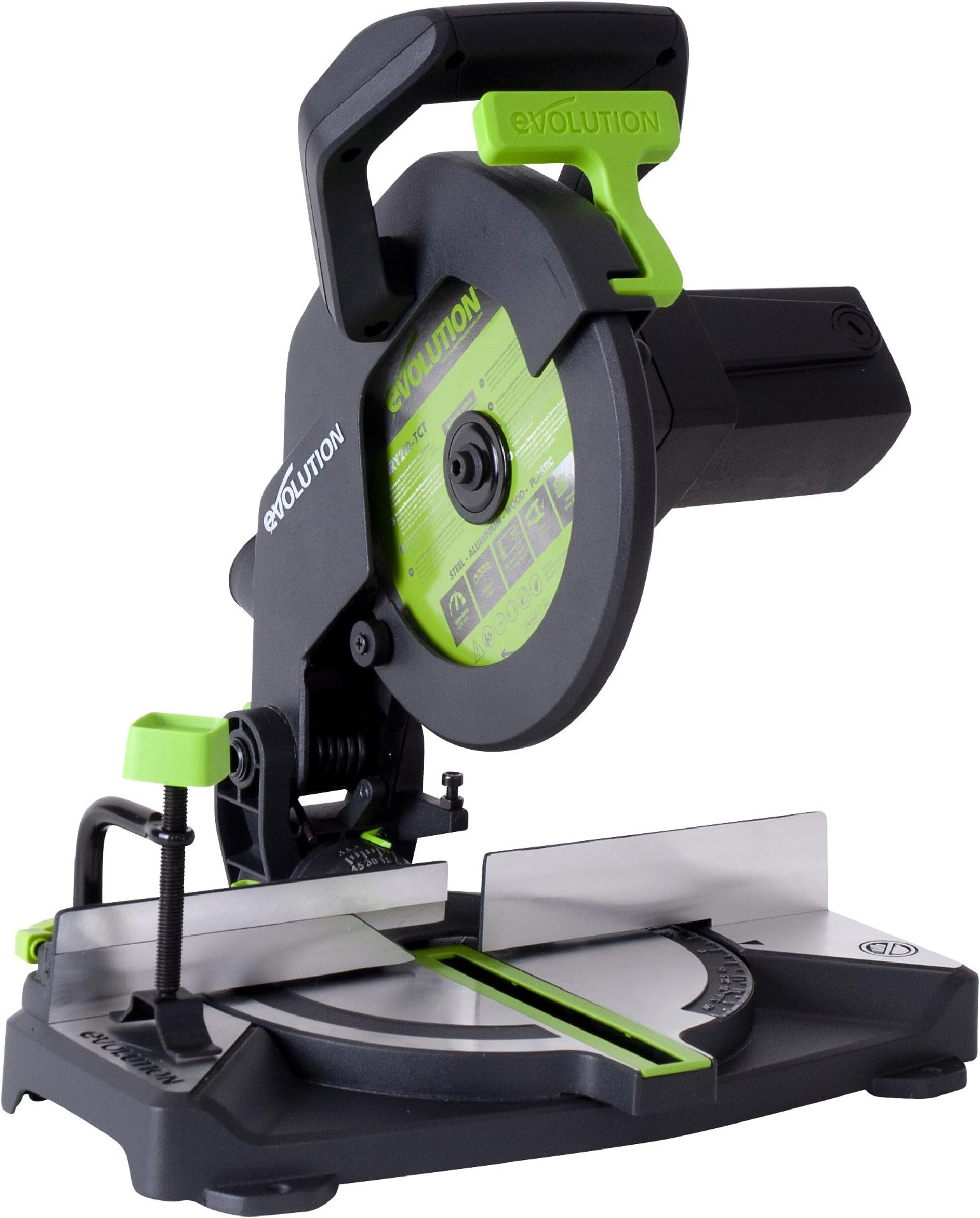 Evolution Power Tools F210CMS Compound Mitre Saw with Multi-Material Multi-Purpose Cutting, Cuts Wood, Metal, Plastic & More, TCT Blade Included, Compact & Powerful (1200 W, 230V, 210 mm)