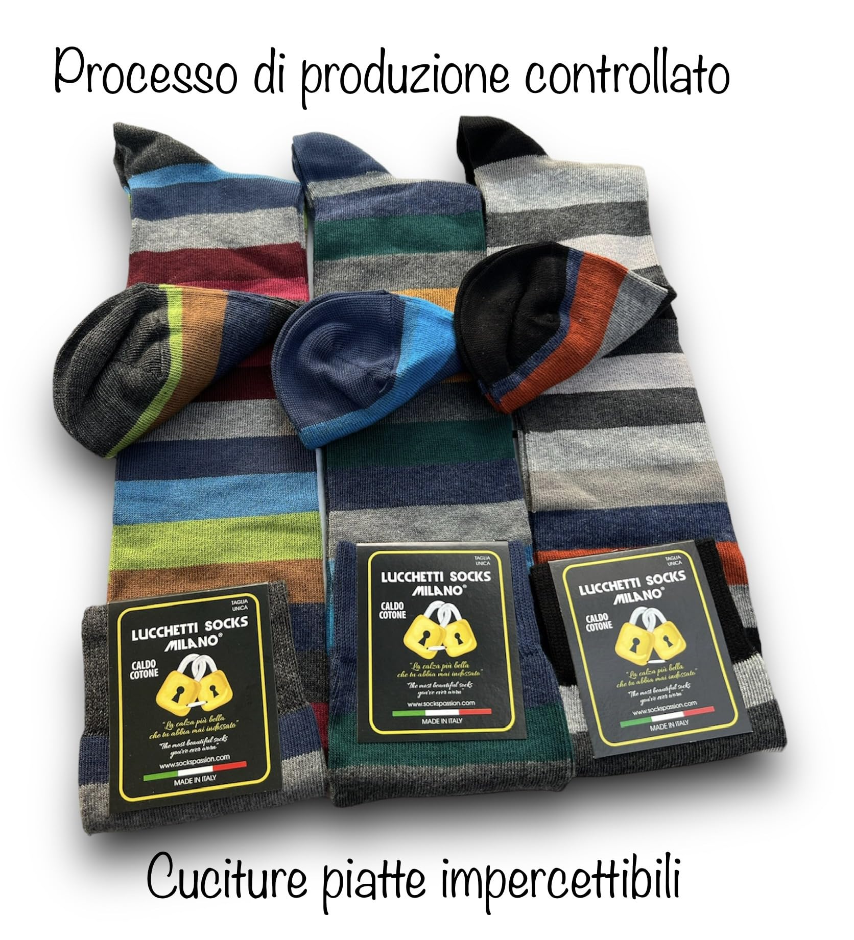 Lucchetti Socks Milano Lot de 6 Paires de Chaussettes Longues Chaudes en Coton pour Homme à Pois Colorés Tendance à Motifs Mode Made in Italy