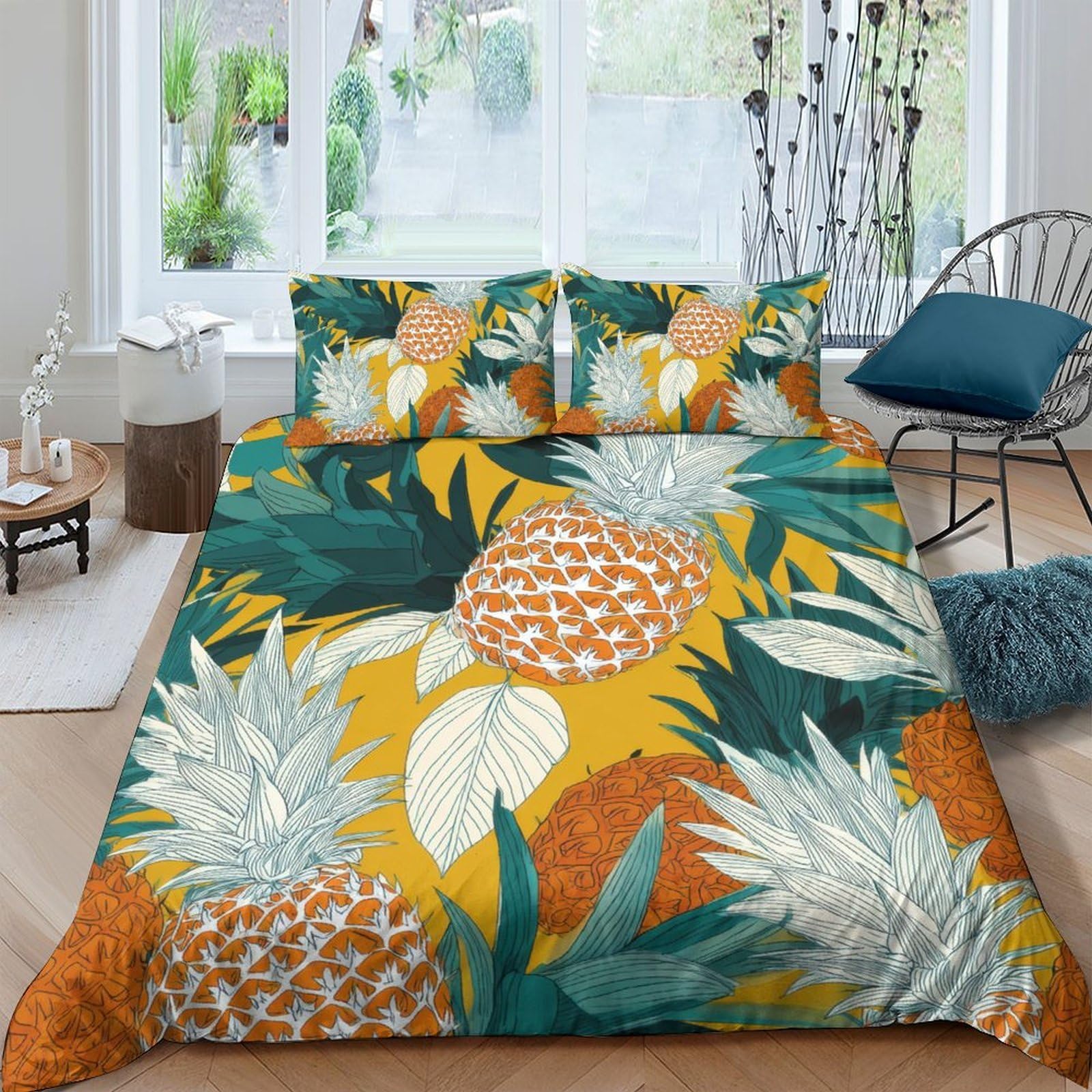 Ctjqhvkz Style-7 3D Printed Tropical Pineapple Fitted Sheet Microfiber Soft Breathable Botanical Mattress Cover For Bedroom Guest Room Decor Single（135X200cm）