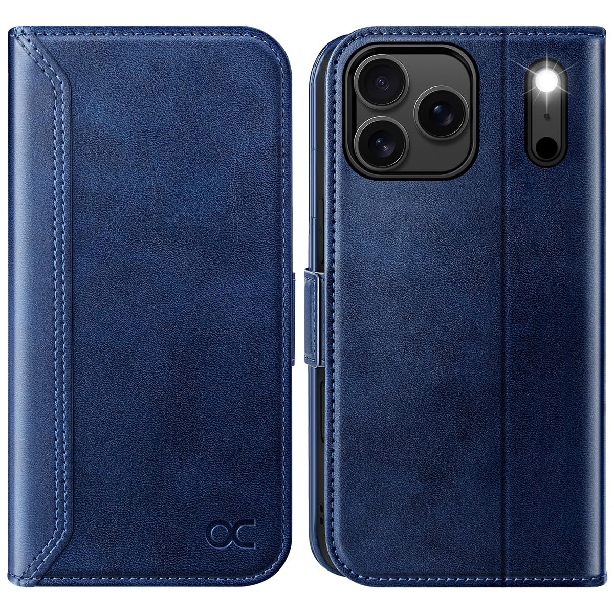 OCASE Custodia per iPhone 17 Pro Max, Custodie Portafoglio in Pelle PU con Tasche per Carte, RFID Blocking, Supporto e Protezione Antiurto Cover per iPhone 17 Pro Max (6,9 Pollici, 2025) - Retro Blu