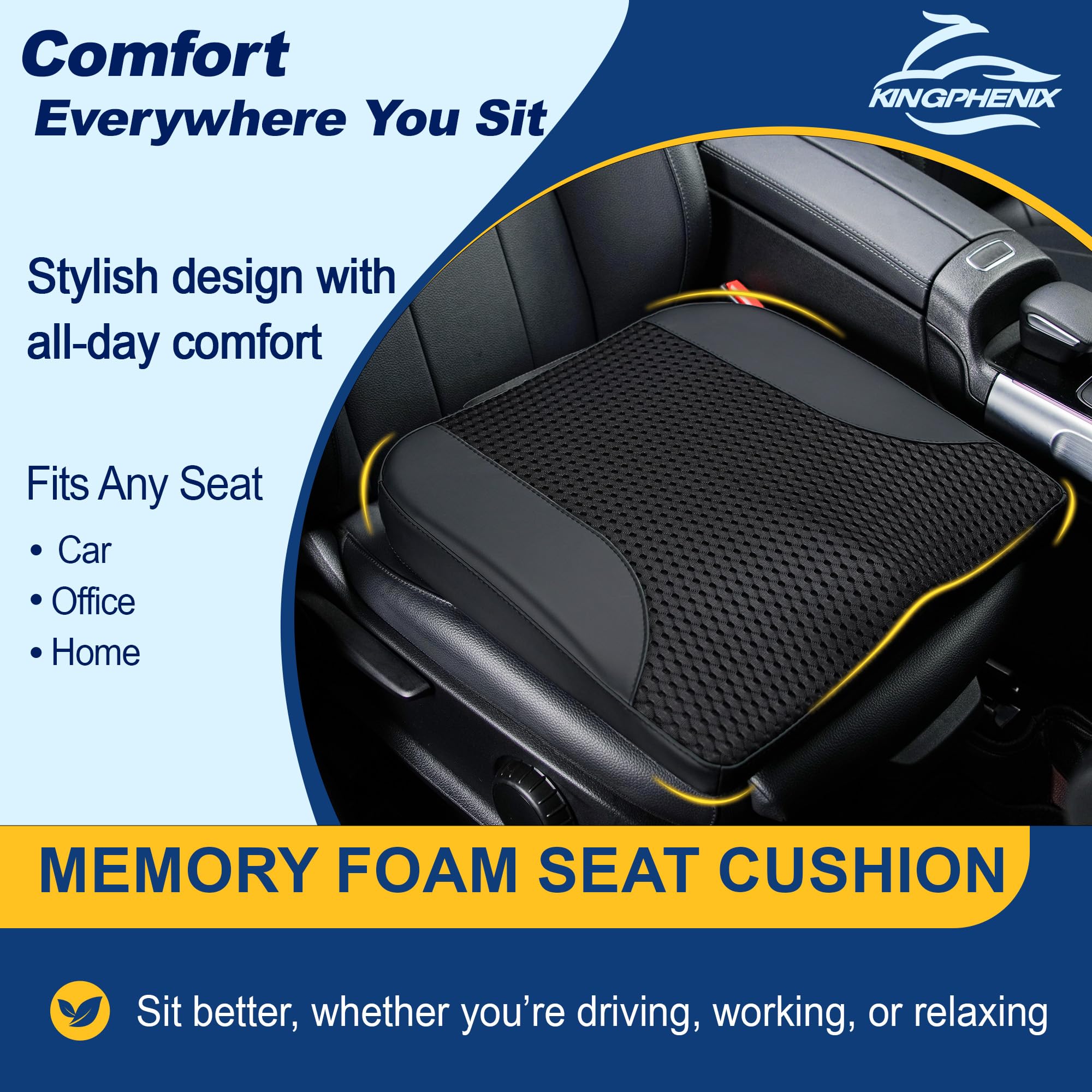 Snapklik.com : Kingphenix Car Seat Cushion Memory Foam Pad For Driving ...