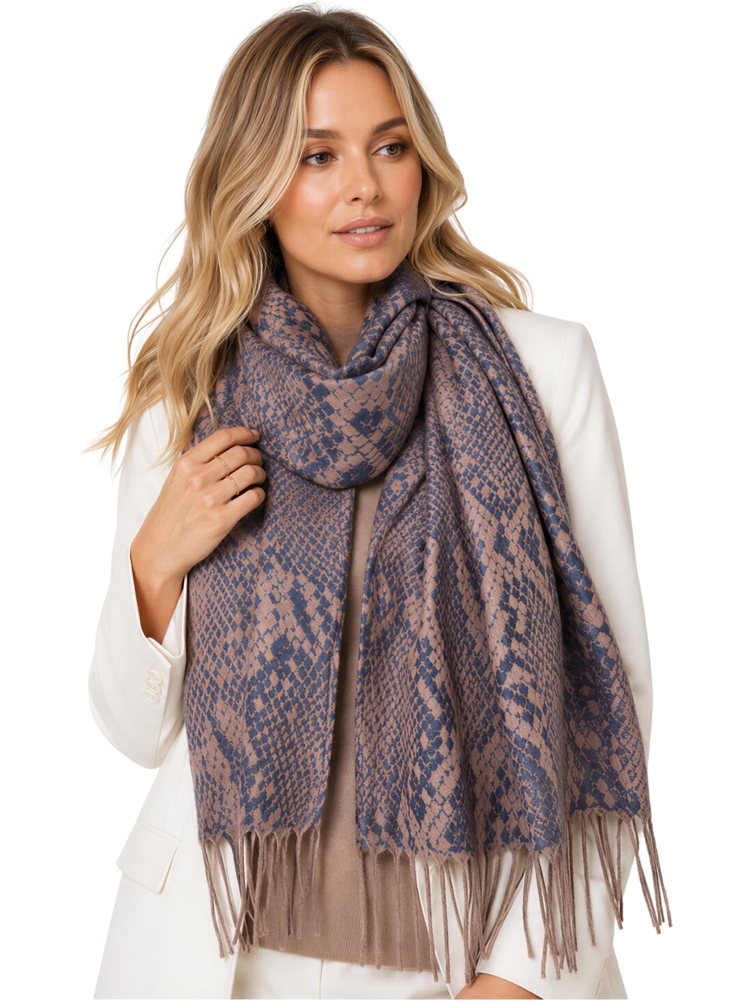 Women Leopard Print Scarf Shawl - Animal Leopard Print Gifts, Silk Pashmina Wrap, Large Long Ladies Scarves, Wearable Blanket Scarf, Womens Winter Scarfs, Stole, Head (Snakeskin Navy Bronze)