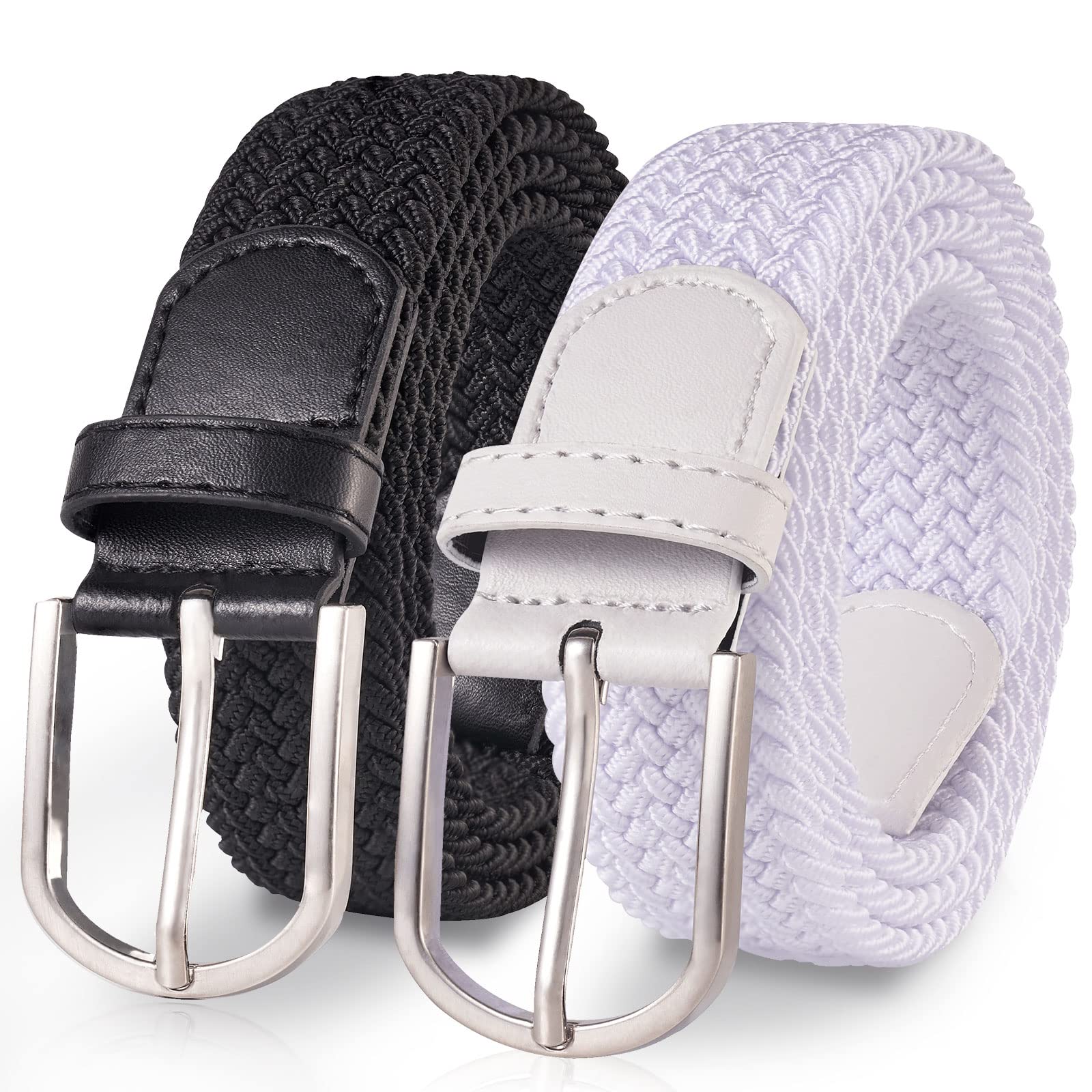 TANGCHAO 2 Stücke Stoffgürtel Stretchgürtel Elastik Flechtgürtel Geflochtener und Elastischer Dehnbarer Gürtel für Damen und Herren 3.3cm Länge 90 cm bis 135 cm