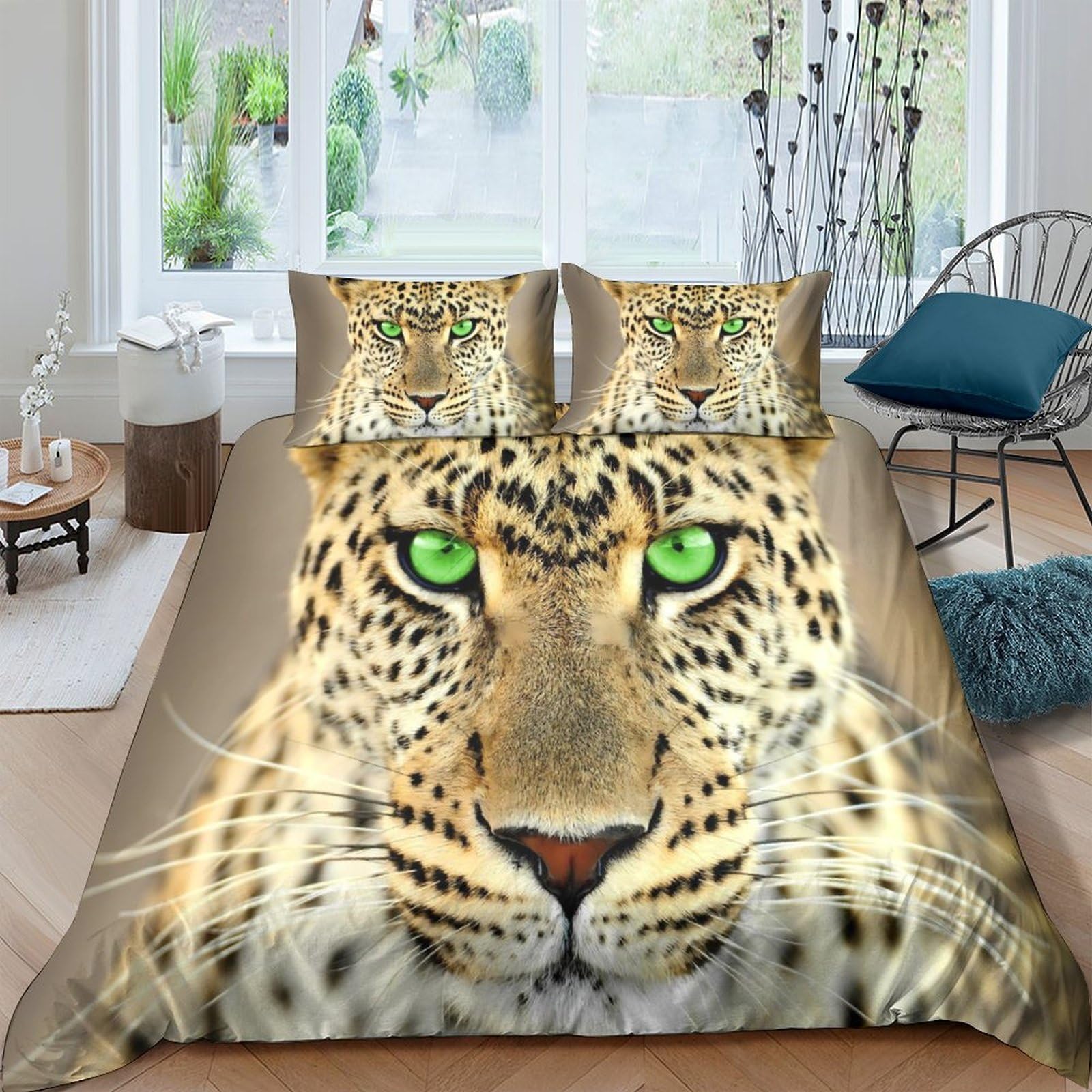 Ctjqhvkz Style-5 3D Printed Leopard Face Fitted Sheet Microfiber Green Eyes Mattress Cover For Bedroom Guest Room Decor Protection Single（135X200cm）
