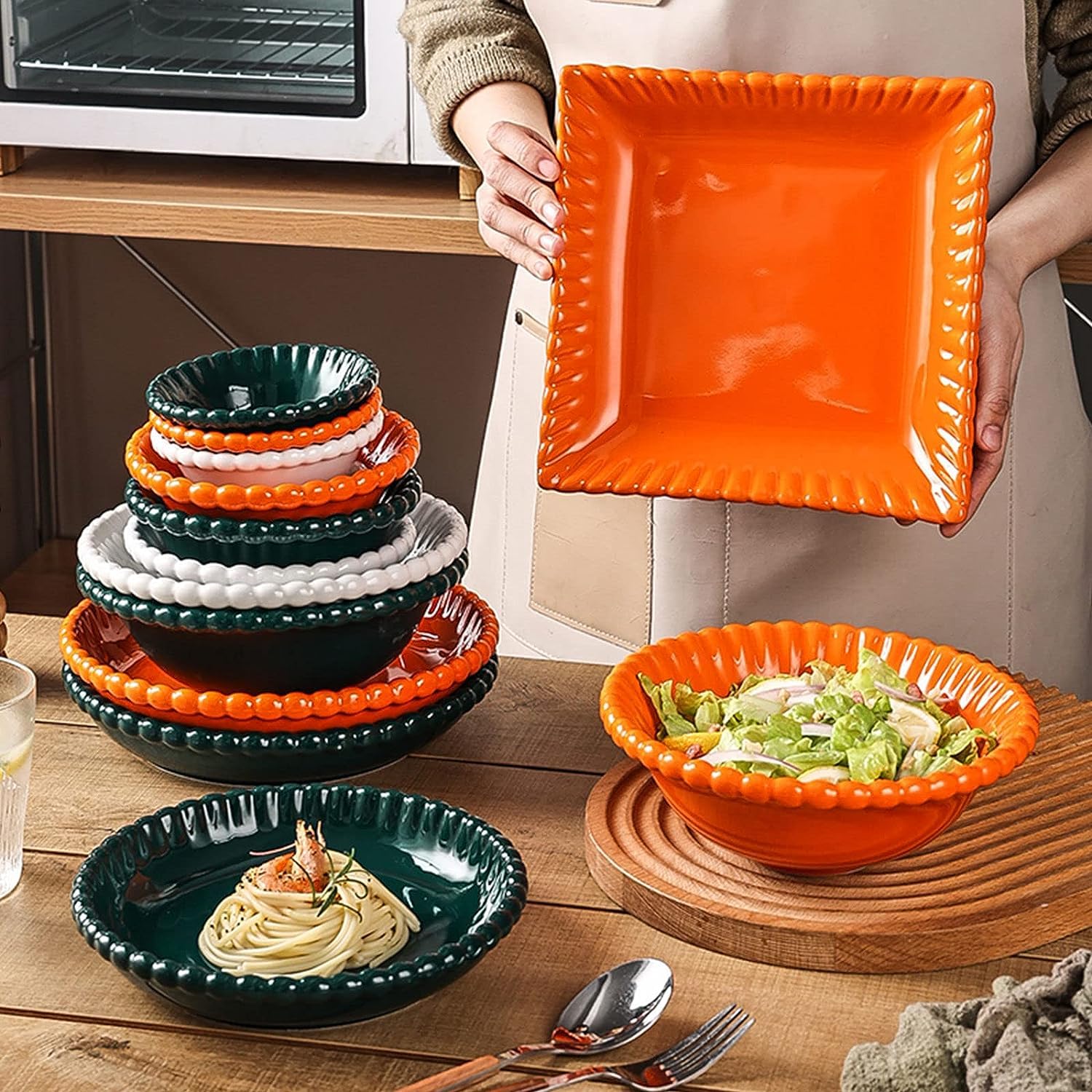 platos, platos profundos, Tazón de ramen, plato hondo de cerámica grande, ensaladera de pasta, tazón grande for servir, filete. Ensaladera de frutas grande for cena, redonda, 9 pulgadas, blanca (color