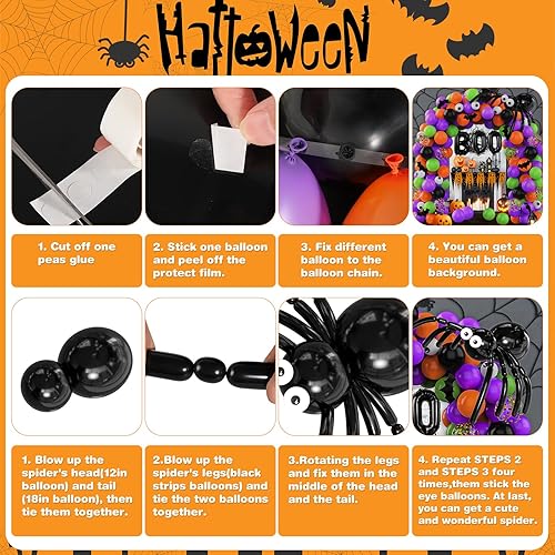 Miniatura 4 de Juego de guirnalda de globos de Halloween de 114 piezas para fiestas, globos de 5, 10, 12 y 18 pulgadas para decoraciones de Halloween al aire