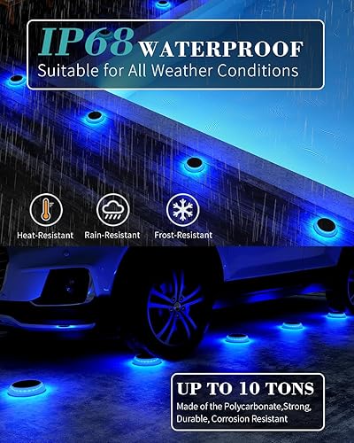 Miniatura 9 de Paquete de 6 luces solares para entrada al aire libre IP68 impermeables, luces azules para escalones de cubierta alimentadas por energía solar,