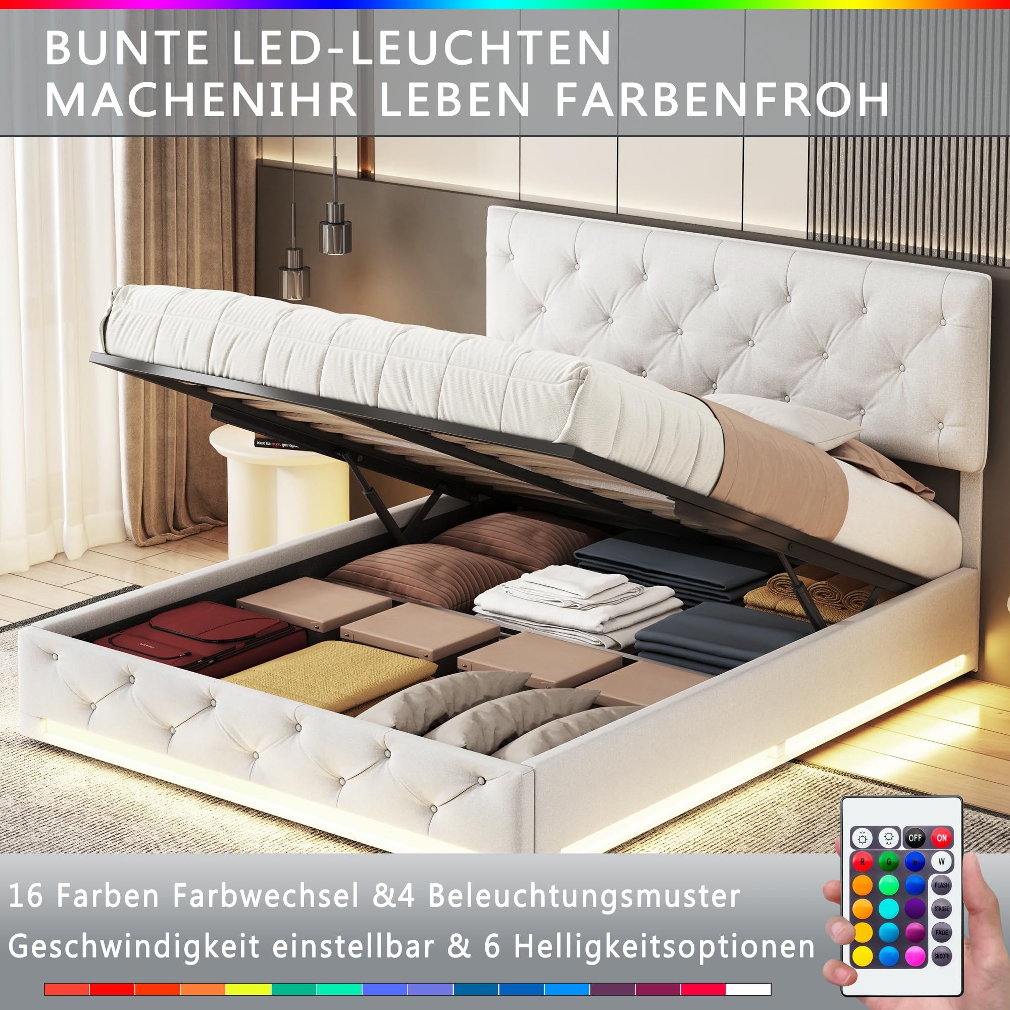 Bed 140 x 200 cm, met opbergruimte en led Bed 140 x 200 cm, met opbergruimte en led