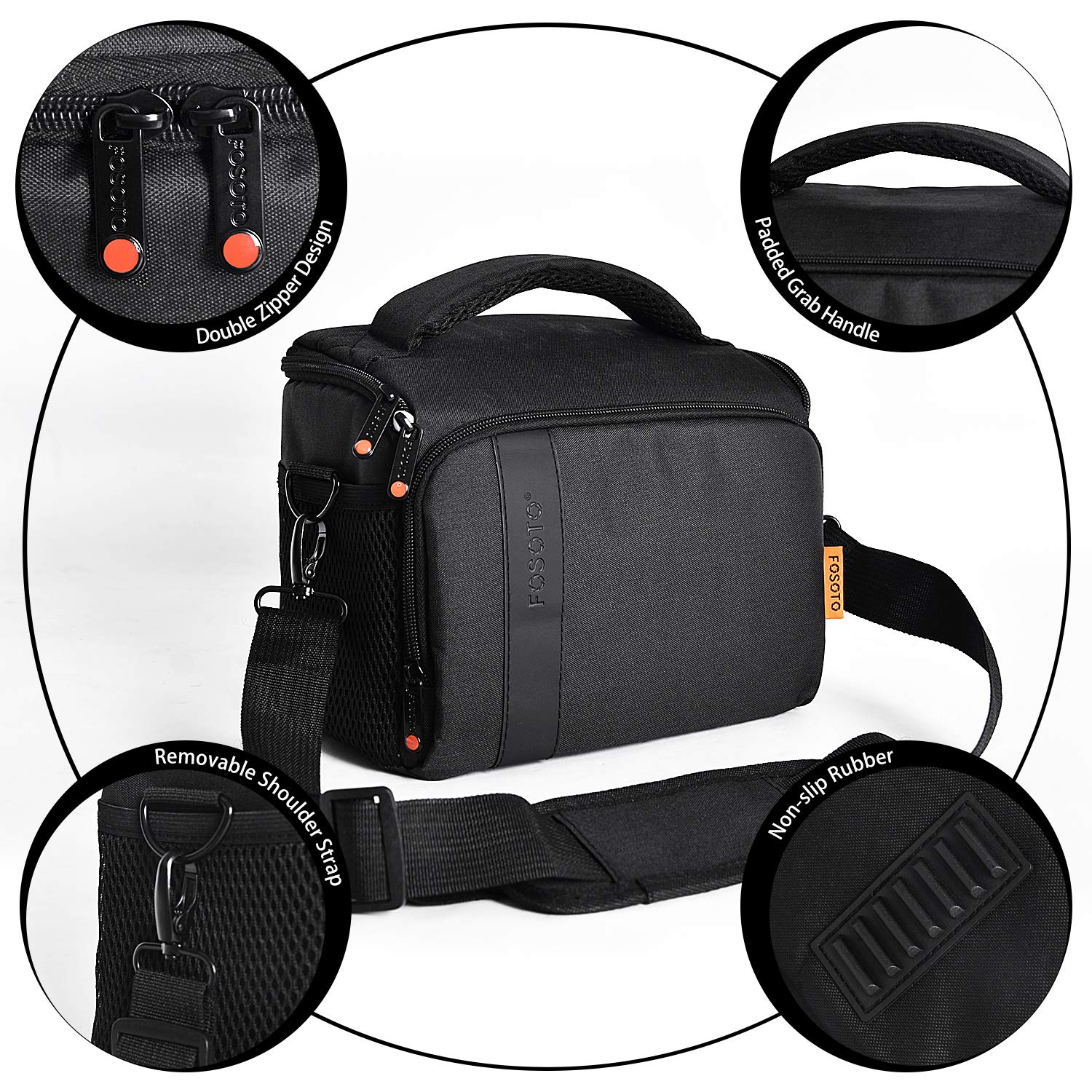 FOSOTO Bolsa Funda Cámara Réflex SLR DSLR Digital Negra de Hombro Impermeable, para 1 Cámara 1 ó 2 Lentes Accesorios para Nikon D5600 Z6 Canon EOS 1300D 700D 1200D Sony a68K FujiFilm