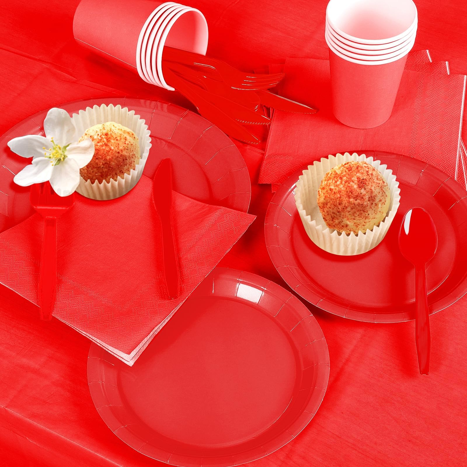 Red Party Plates, Cups & Cutlery Set - 229pcs -5