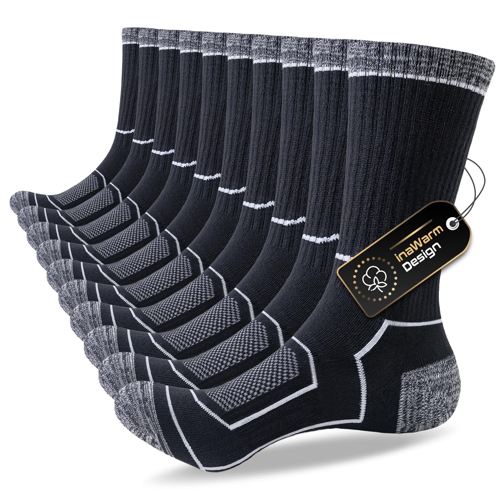 inaWarm Socken Herren 43-46 37-42 47-50,Wandersocken Atmungsaktive Baumwolle Sportsocken Gepolsterte Laufsocken,Trekkingsocken Sneaker Socken 5 Paar Arbeitssocken