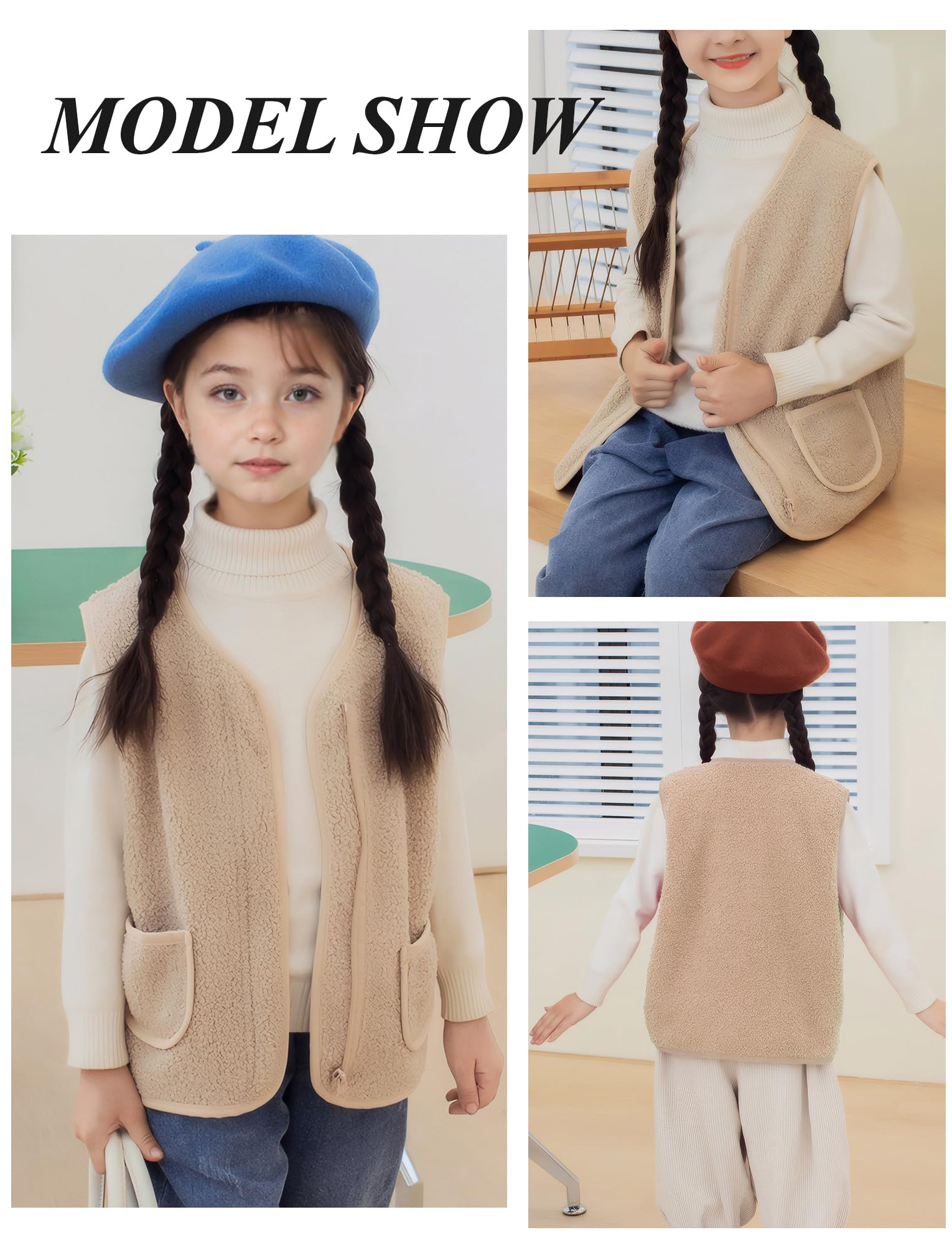 SEAUR Enfant Gilet Polaire Garçons Fille Veste Sans Manches avec Fermeture Éclair Printemps Automne Hiver Chaude Manteaux 80-160CM
