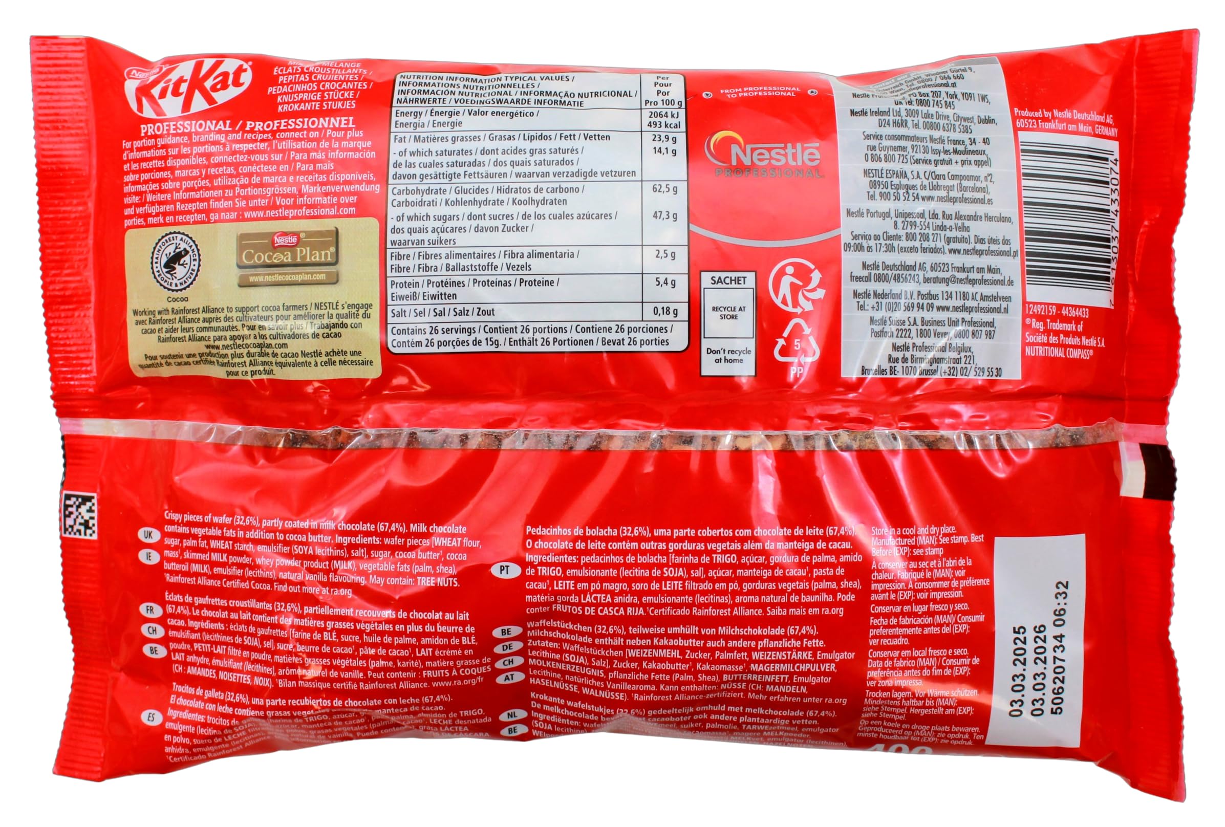 KITKAT Big Chunks Mix-in, knusprige Waffelstückchen, teilweise umhüllt von Milchschokolade, 16er Pack (16 x 400g)