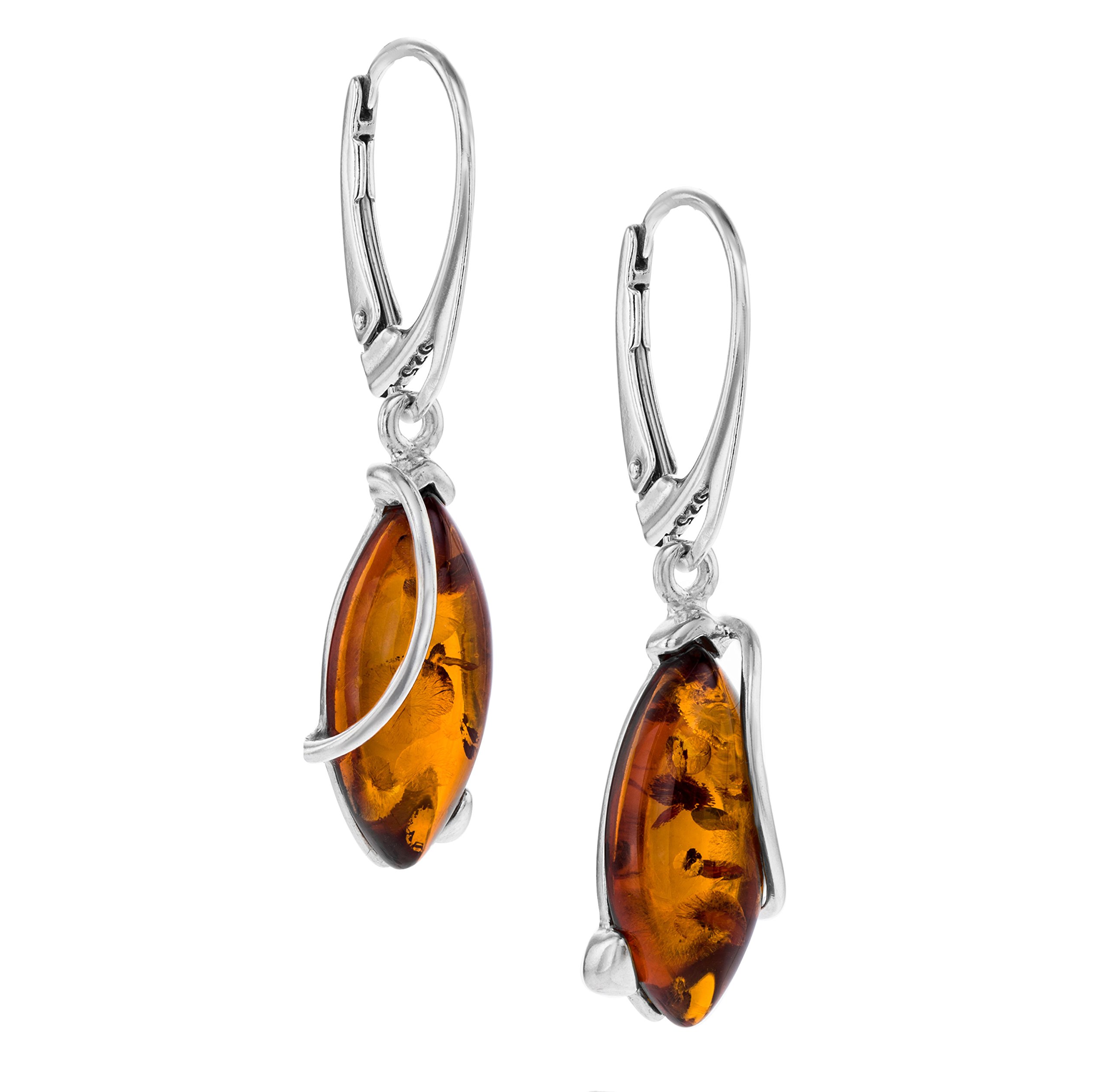 Orecchini Di Ambra A Goccia In Argento Sterling Con Confezione Sostenibile