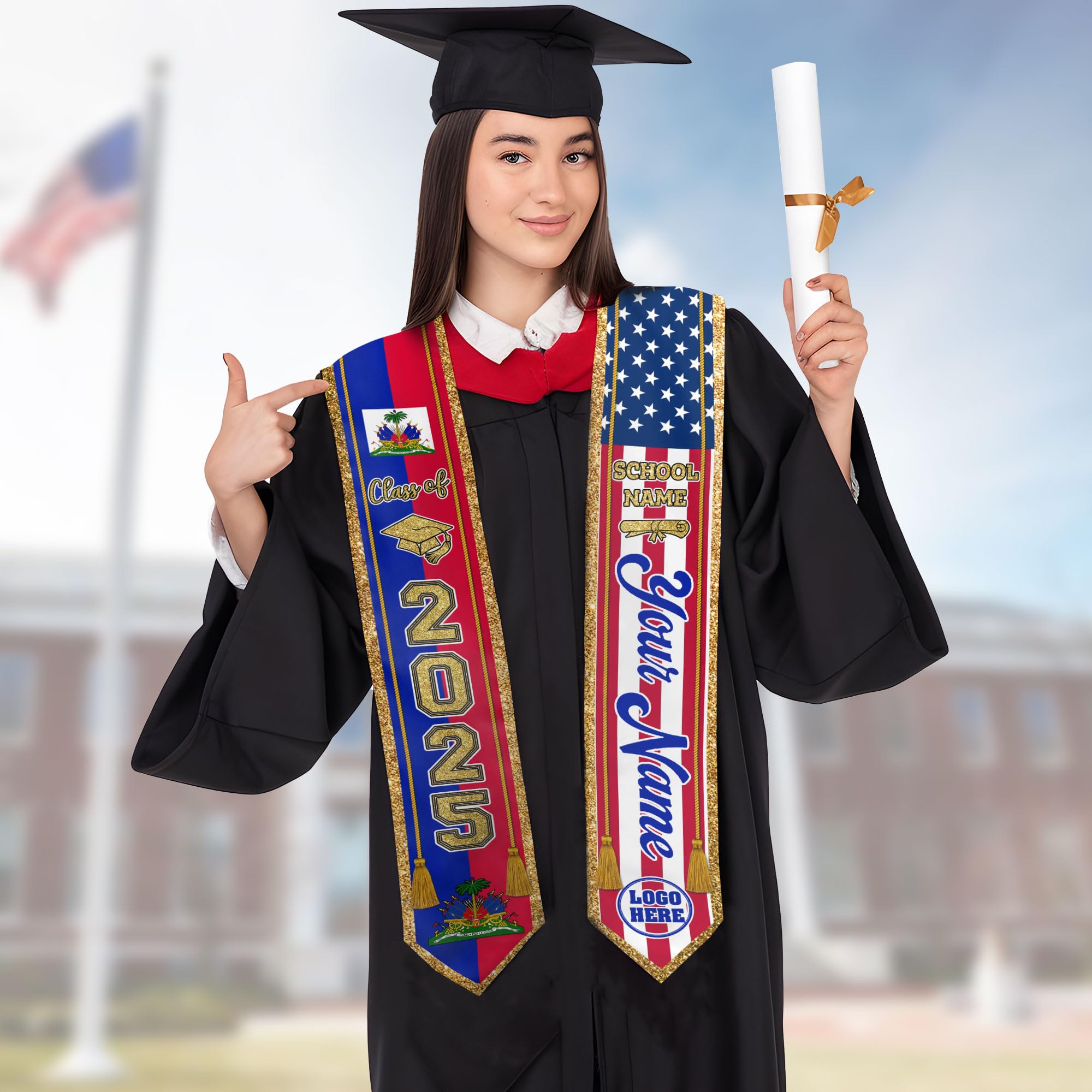 MonkeyVan Personalized Haiti Flag Graduation Stole 2025, Haitian Stoles Graduation 2025, Haitian American Flag Gradution Sash Haiti12