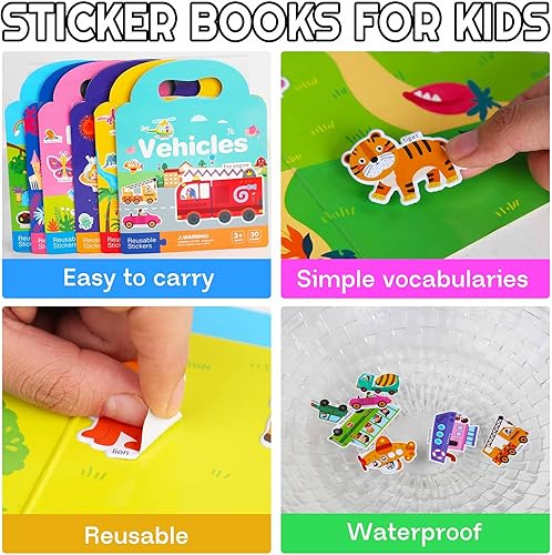 Miniatura 6 de iGetooy Libro de calcomanías reutilizables para niños de 2 a 4 años, 3 juegos de calcomanías de gelatina, libros de actividades, 116 calcomanías