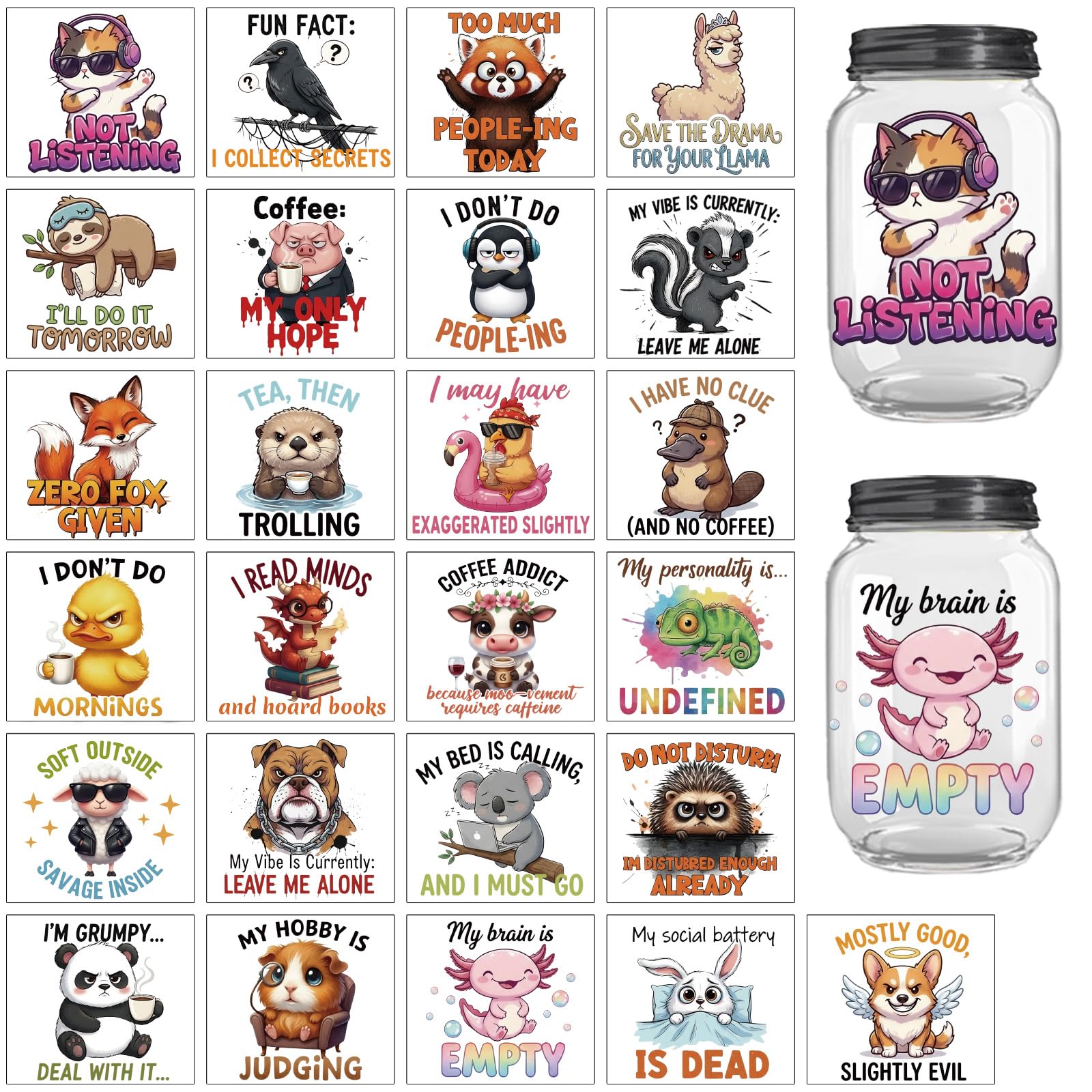 Peacoblue 25Pcs Interesting Animals with Text Silhouette Cutouts Stickers for Crafts, Silhouette Stickers Decals for Jars Mason Can Glass Wall Window Lantern Christmas Room Door Office Home DIY Crafts